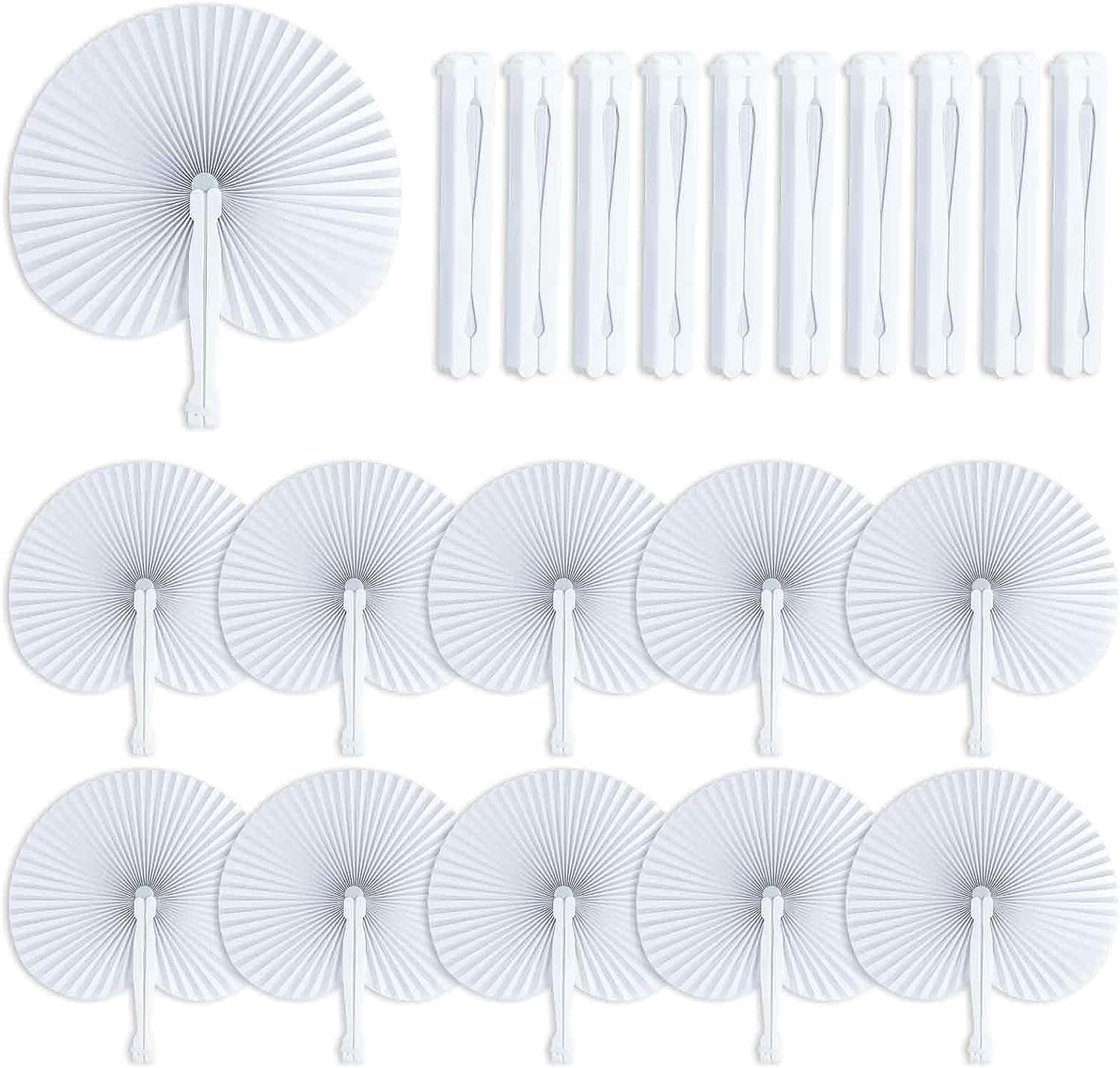Set 60 Ventagli Bianchi Per Matrimonio - 43x23 Cm, In Plastica E Stoffa, Gadget Per Invitati, Idea Regalo Sposa - 5