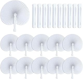 LATERN 72 Piezas Abanicos de Papel Plegables, 25CM Abanicos de Papel Redondos Ventiladores de Mano Chinos Abanicos de Boda Blancos con Asas de Plástico para Verano Boda Cumpleaños Fiesta Favores
