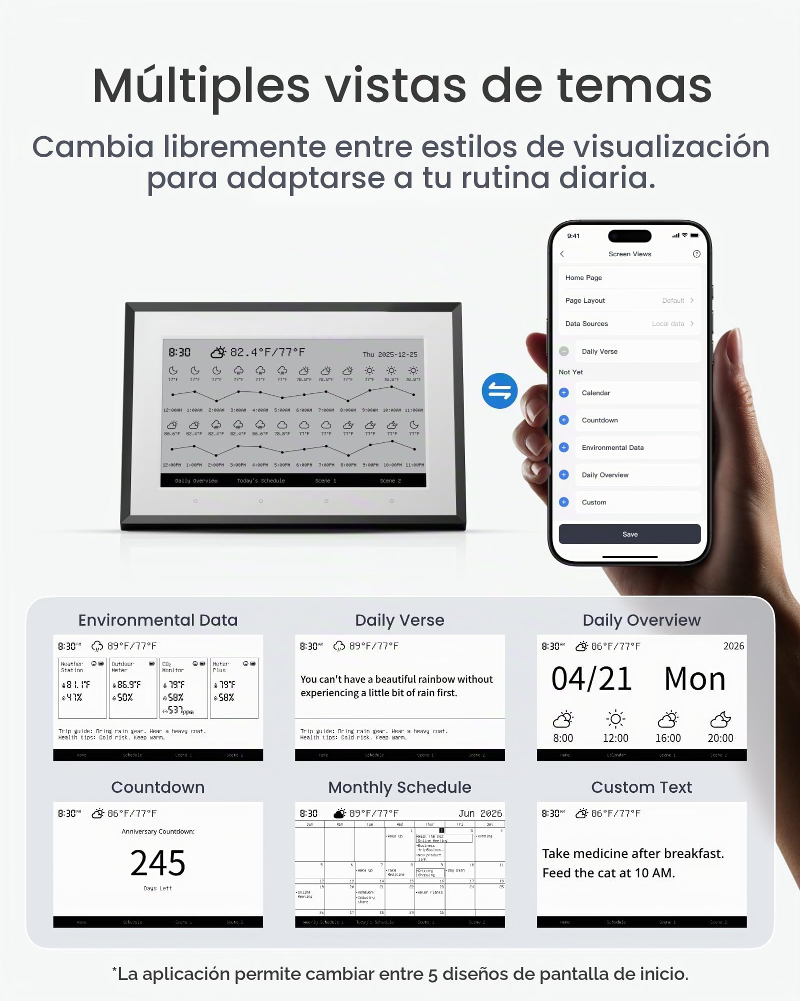 SwitchBot Panel doméstico inteligente E-Ink, monitor de temperatura y humedad interior y exterior de 7,5" con calendario digital, Wi-Fi 2,4GHz y BLE, compatible con Google/iCloud/Outlook (Standard)