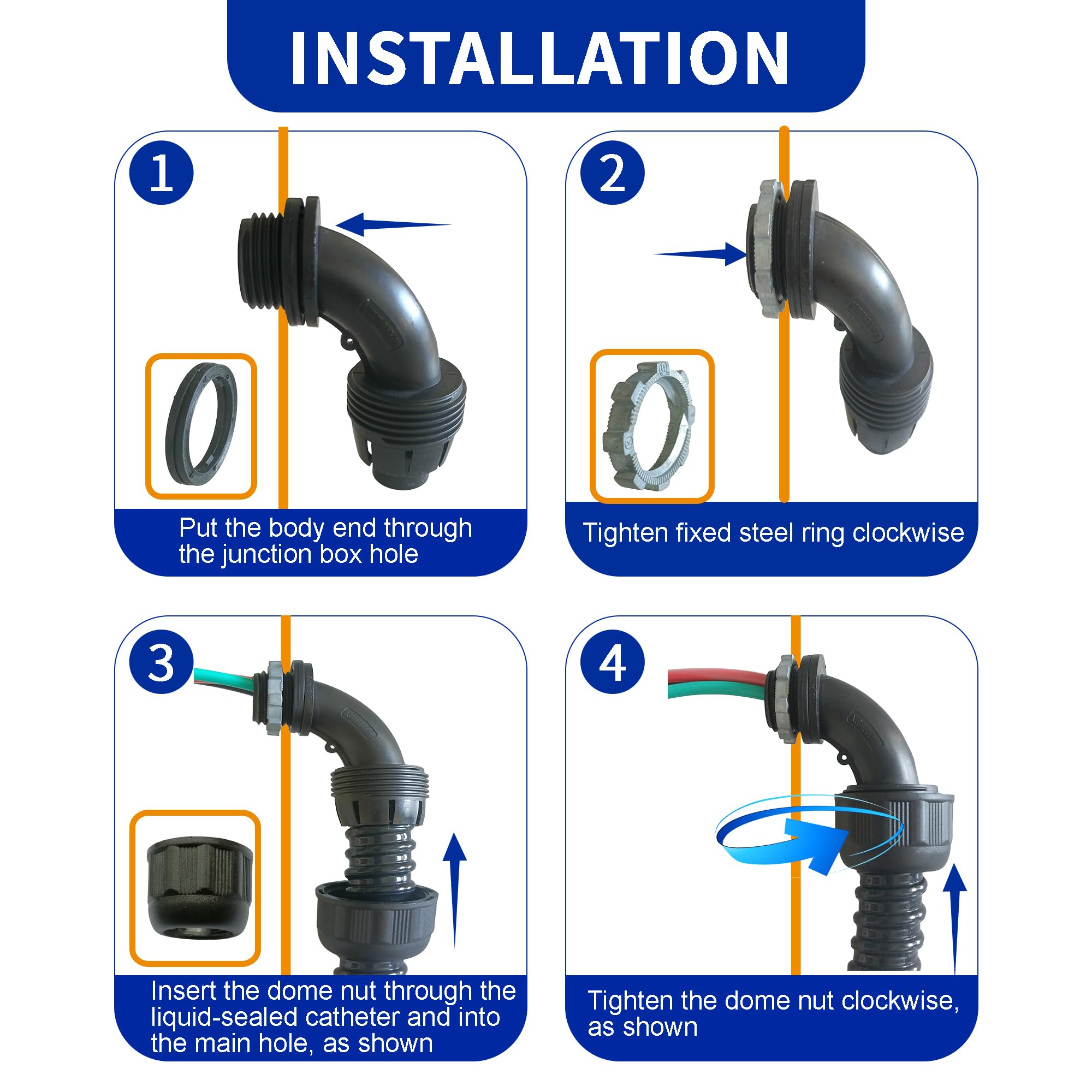 Kit di condotti elettrici extra flessibili in PVC (1,27 cm di diametro x 30,5 m) con 5 accoppiamenti, 5 gomiti e 10 cinghie, guarnizione Sealtight Flex Liquidtight Wire