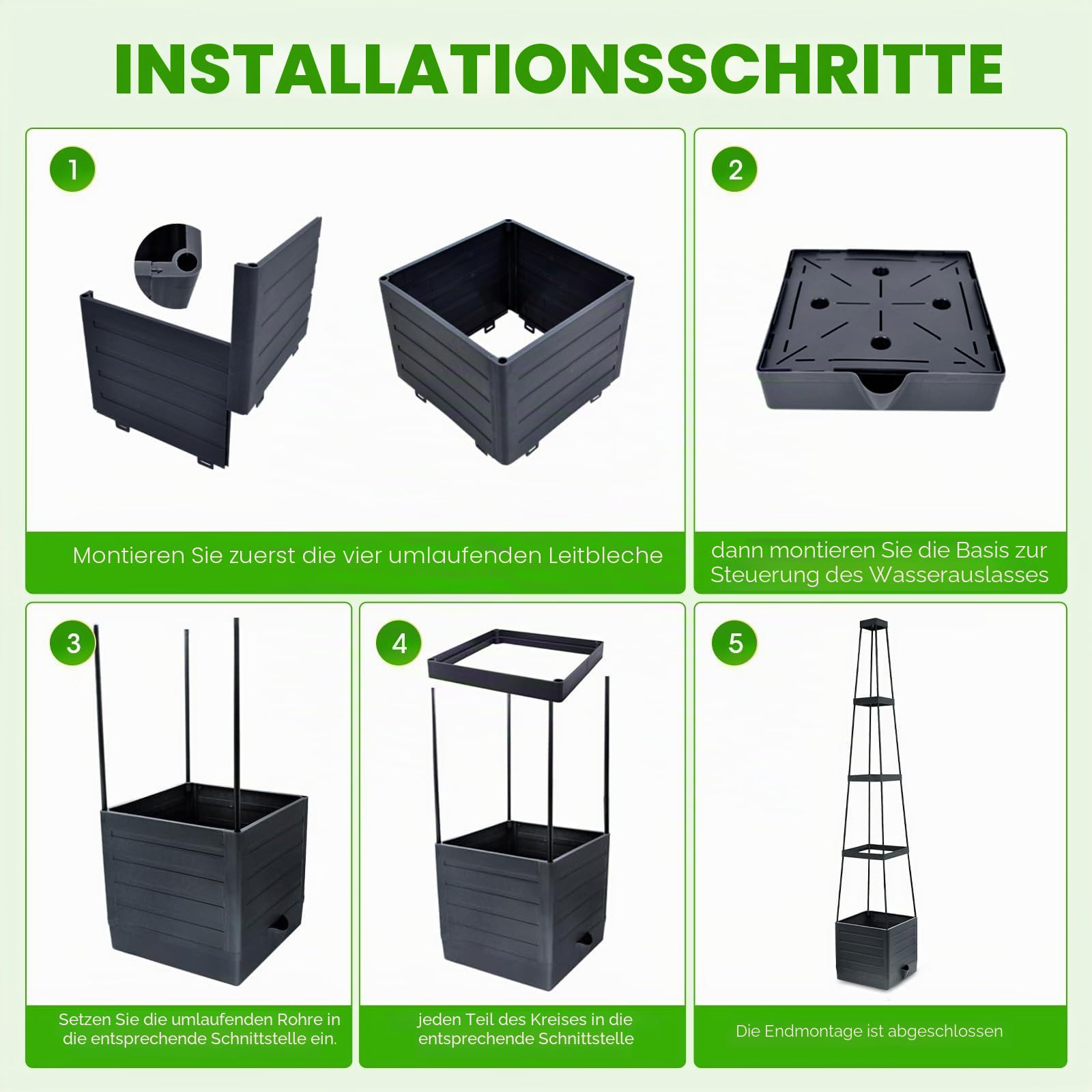 Erhöhte Pflanzkasten & Tomatenkäfig mit Rankgitter, selbstbewässernd, Tomatenstützen für kletternde Gemüsepflanzen – Geeignet für Terrassen, Gewächshäuser, Innen- & Außenbereich (2 Stück)