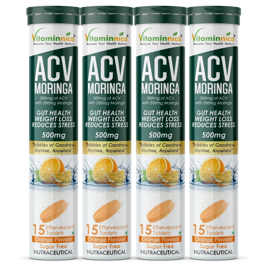 Vitaminnica ACV Moringa Effervescent Tablets To Control Cravings | Reduces Stress, Gut Health, Weight Loss | Sugar Free | 15 Tablets Each (Pack of 4, Orange)-image-13