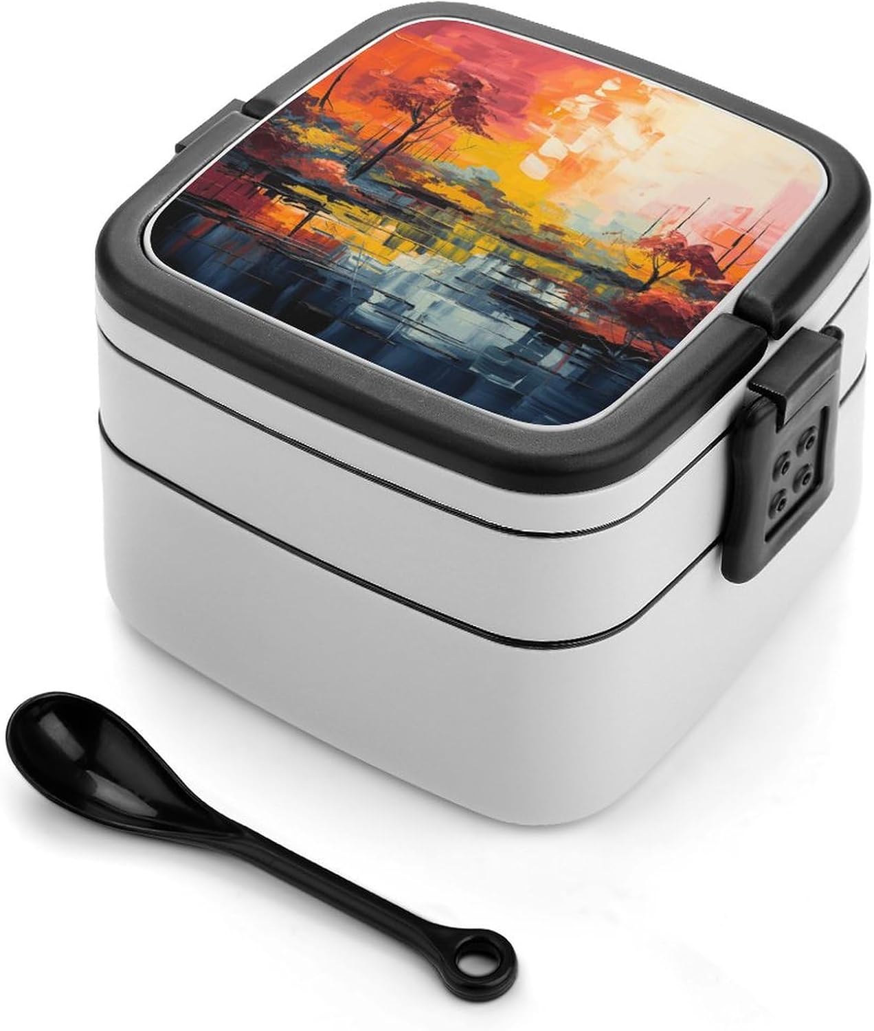 Adults Lunch Box Adult Bento Box Stackable Bento Box BPA-Free Colorful Painting Lunch Box Food Container Ideal for Meal Prep, Work, And On The Go
