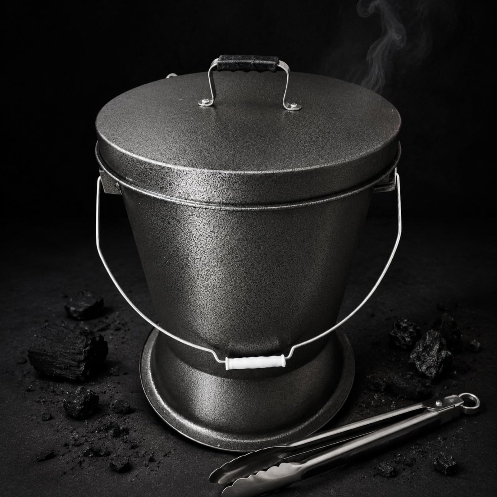 Qianly Contenitore Carbone Sigillato Robusto Secchio Cenere con Coperchio Facile da Pulire Secchio in Metallo con Coperchio per Ristoratori, Ristorante, Portatile