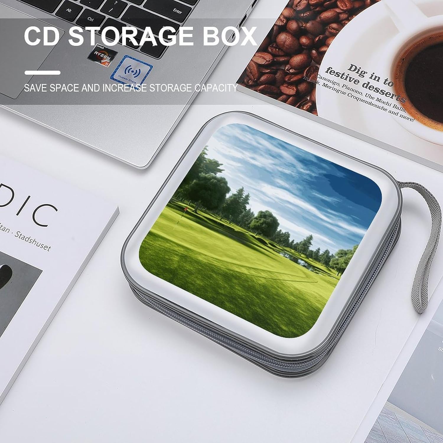 Golf Course Lawn DVD Case 40 Capacity Protective Storage Organizer Binder Booklet Album Portable Disc Wallet Car CD Disk Holder Hard Plastic CD Cases CD DVD Case Holder