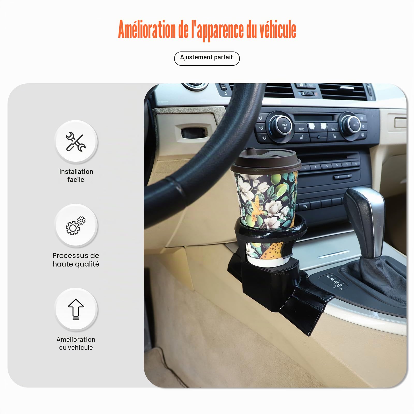 Porte-gobelet de voiture, porte-gobelet de voiture, porte-gobelet gauche, ABS, 1 pièce, compatible avec BMW Série 3 (2005-2012)