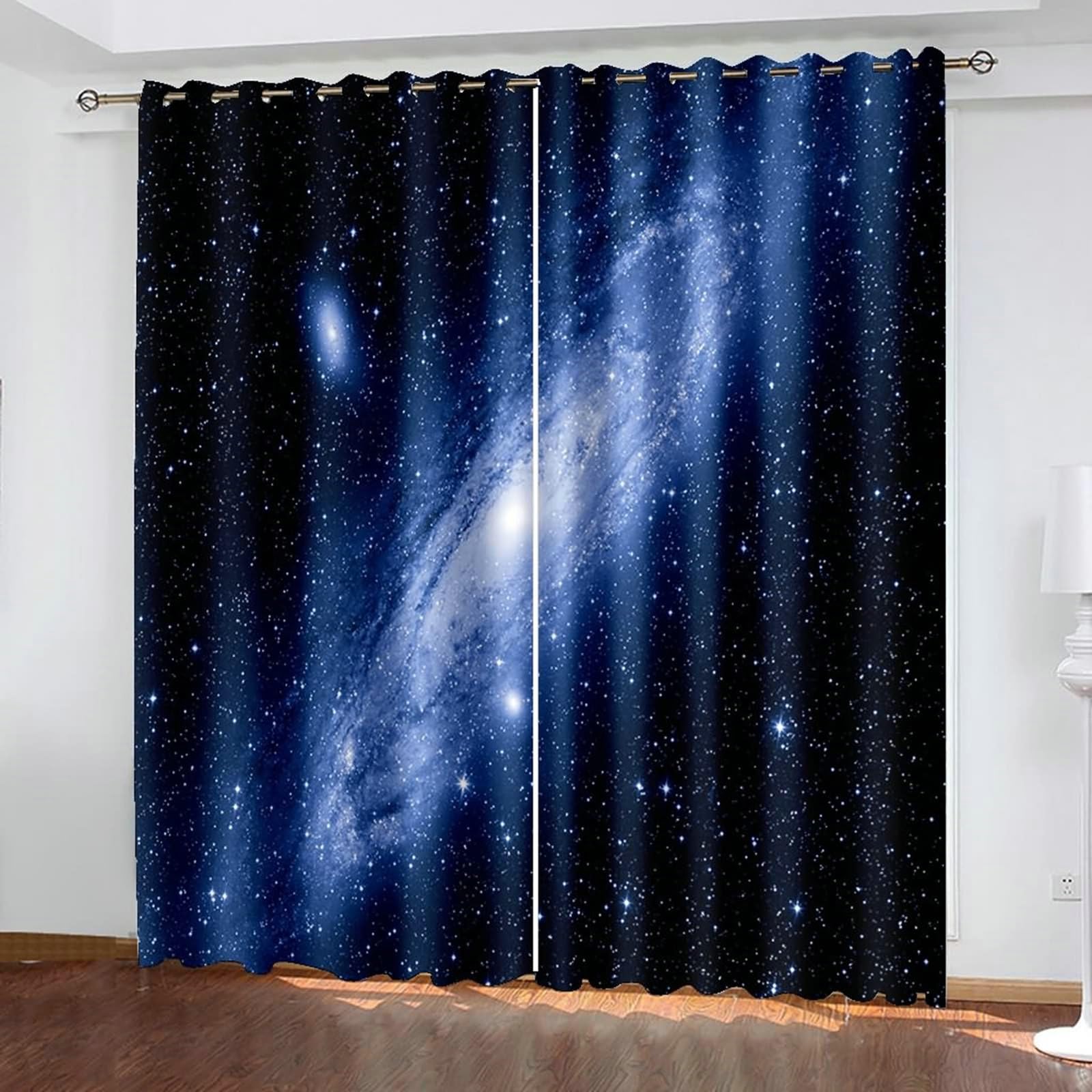 Verdunklungsvorhänge mit Ösen, Gardinen Blickdicht Dunkelblau Sternenhimmel 2er Set H 183 x B 137 cm Abdunkelnde Vorhänge für Wohnzimmer