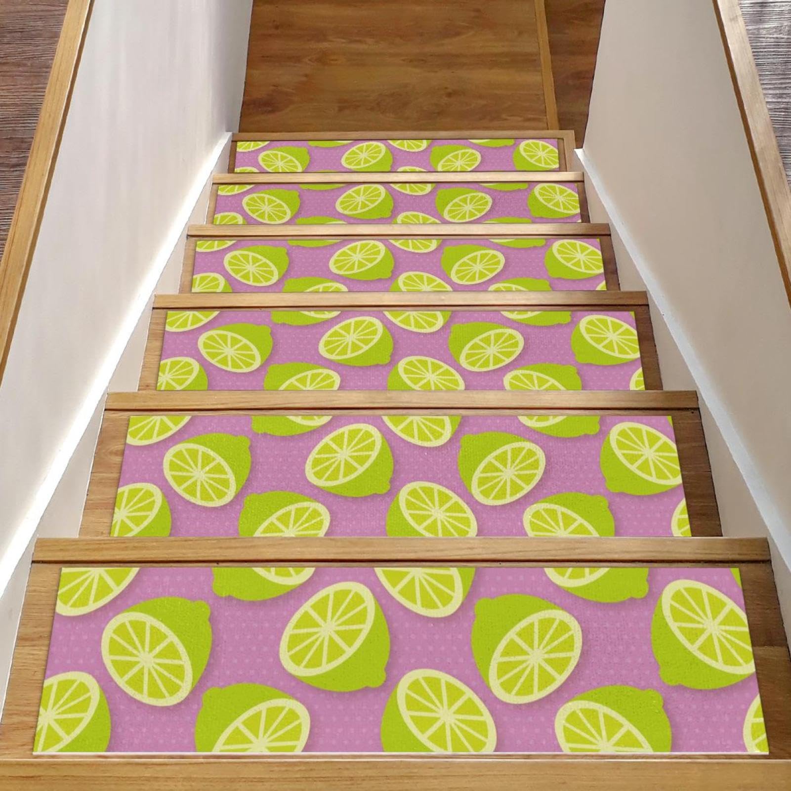 Alfombra para peldaños de escalera de madera rosa limón 8x30" con almohadillas antideslizantes interiores
