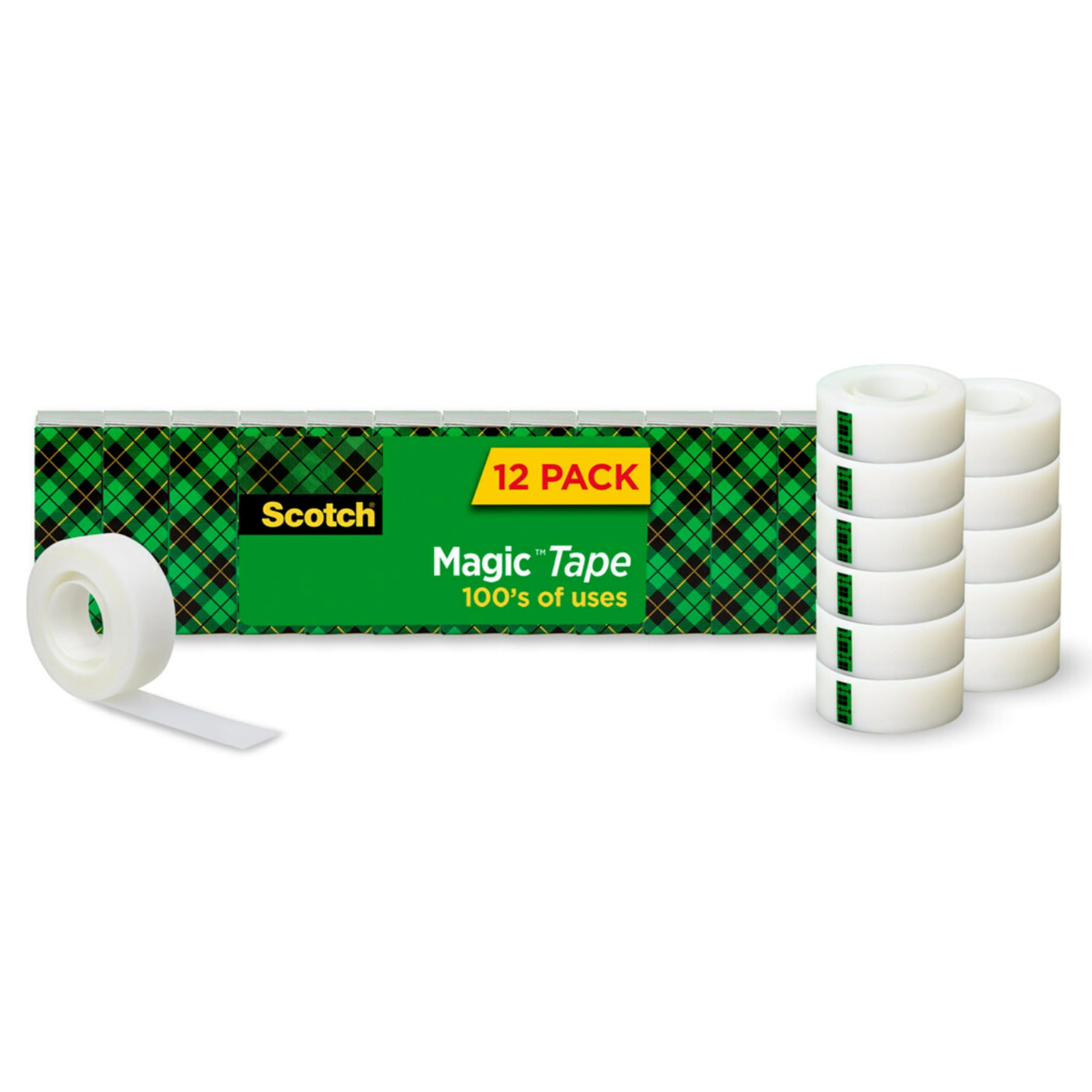 Magic Tape, Invisible, Home Office Supplies and Back to School Supplies for College and Classrooms, 12 Rolls
