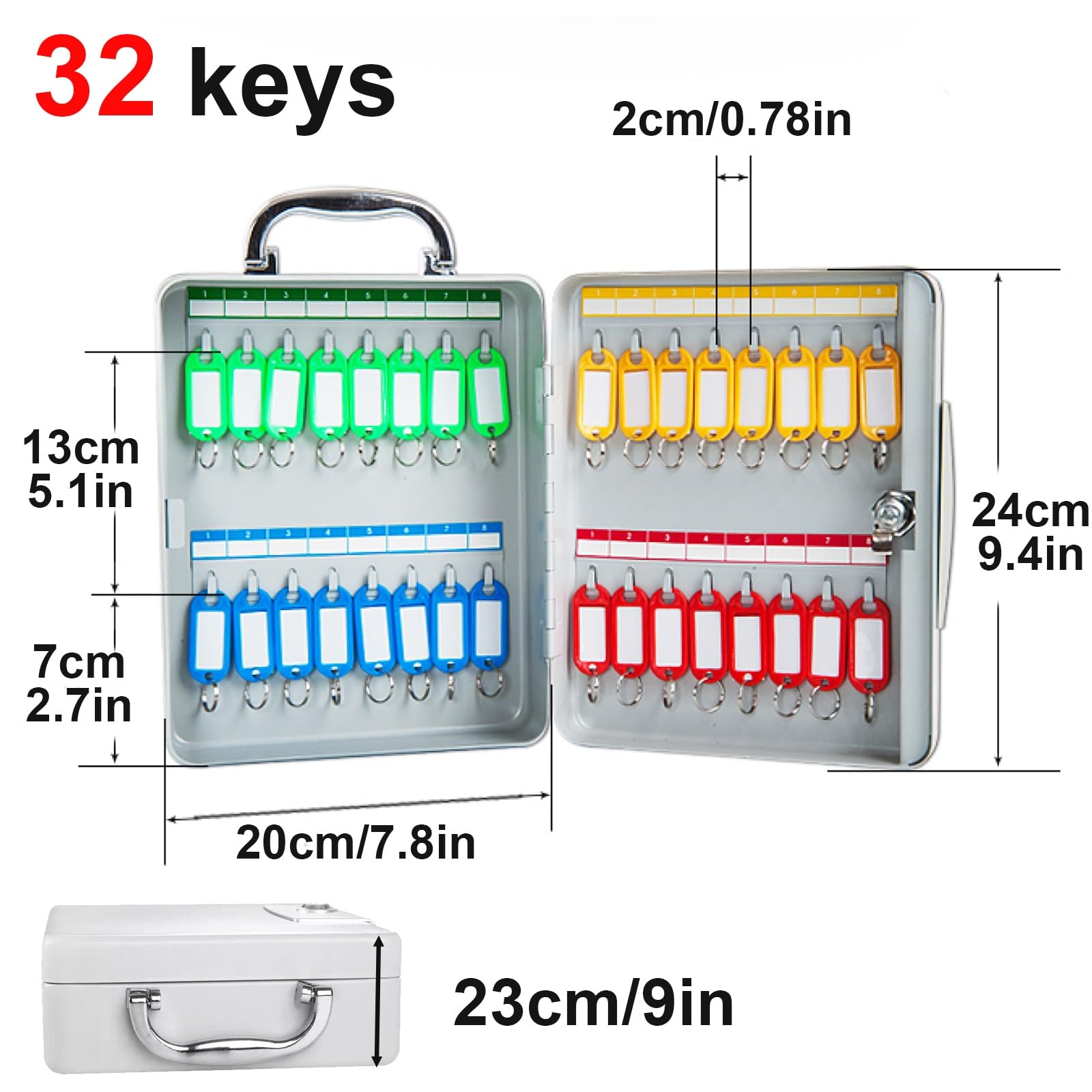 Cassetta Portachiavi Resistente con Serratura Di Sicurezza da 22/32/52 Chiavi, Portachiavi da Parete per Casa, Ufficio e Hotel(24x20x23cm/9.4x7.8x9in)