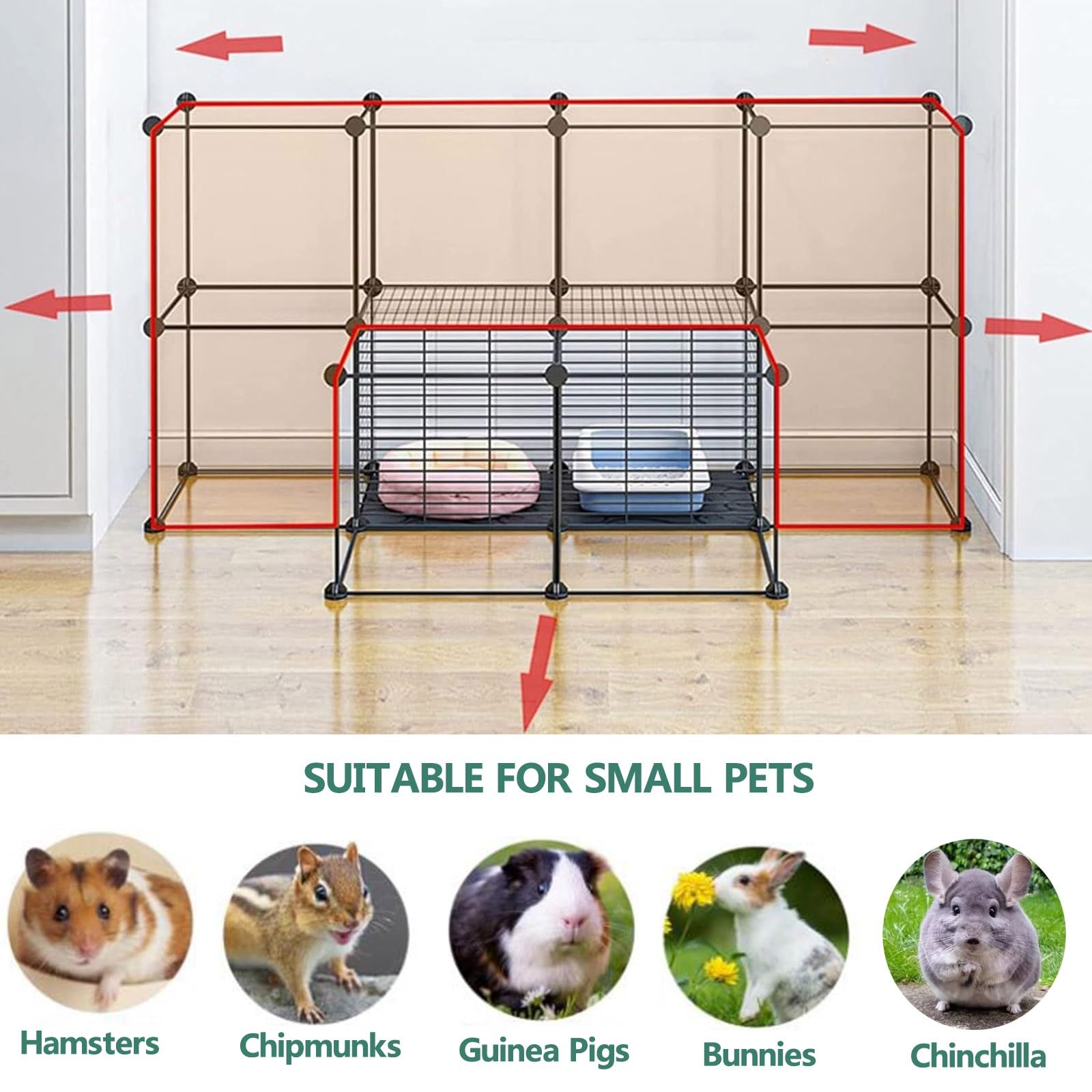 Jaula grande para ratas, jaula de chinchilla, diseño de cobayas, fácil de limpiar, bandeja integrada elevada de 16 cm con ruedas densas de alambre de metal, fácil de mover (75 x 37 x 115 cm)