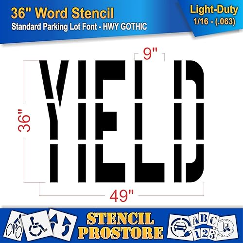 Miniatura 2 de Plantillas de marcado de pavimento  Plantilla YIELD de 36 pulgadas  36 x 49 pulgadas x 116 pulgadas (63 mil)  Ligero