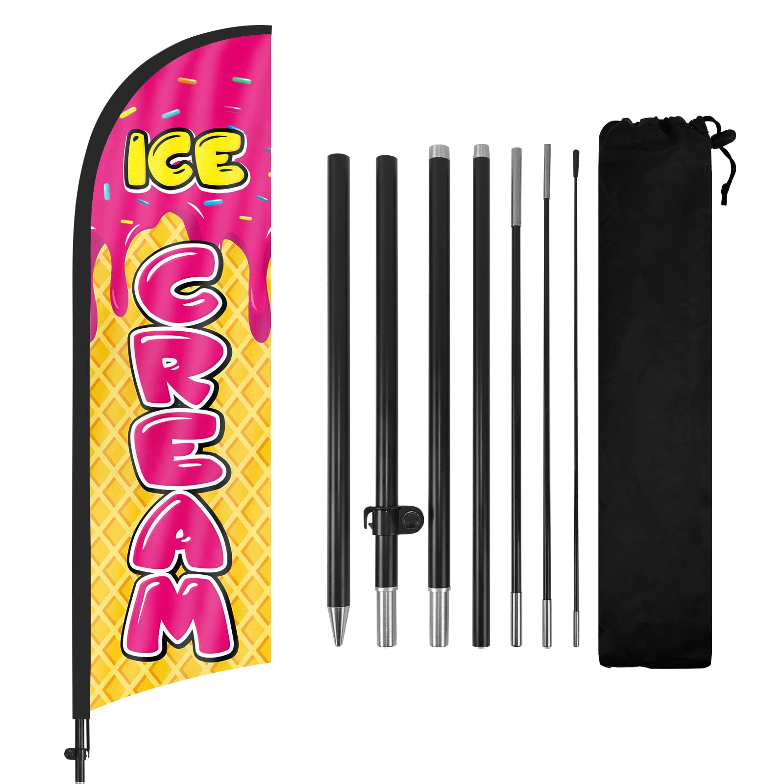 FSFLAG Ice Cream Feather Flag with Flag Pole Kit and Ground Spike, 8.2FT Ice Cream Windless Flag Banner Sign Business for Outdoor Advertising（Orange）