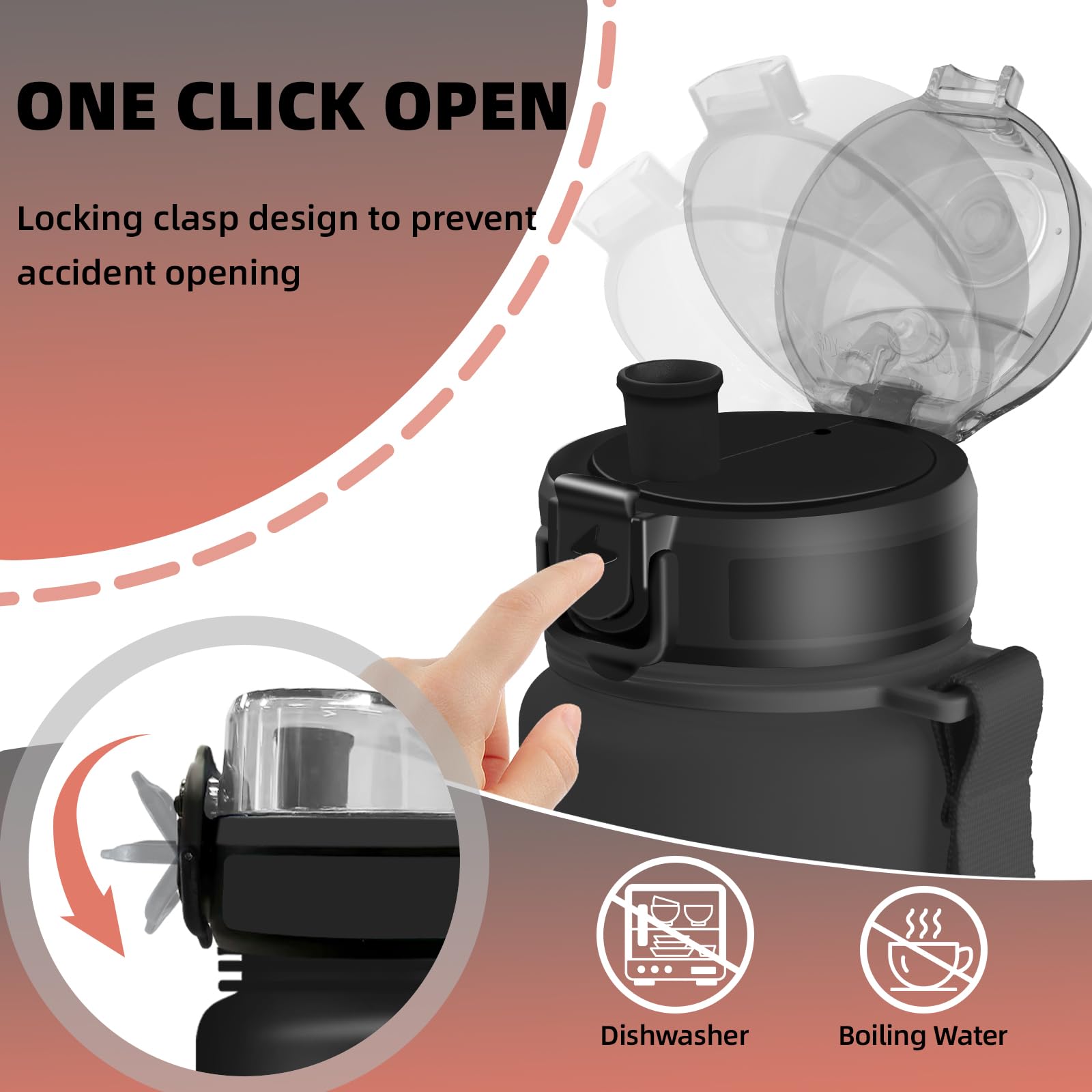 Grsta Gourde 1,5l, Anti Fuite Gourde Sport, Avec Marqueur de Temps, Gourdes Graduée pour 1 Journee, Verrou de Sécurité, Bouteille Motivation avec Filtre pour Plein Air, Velo, Camping - 5