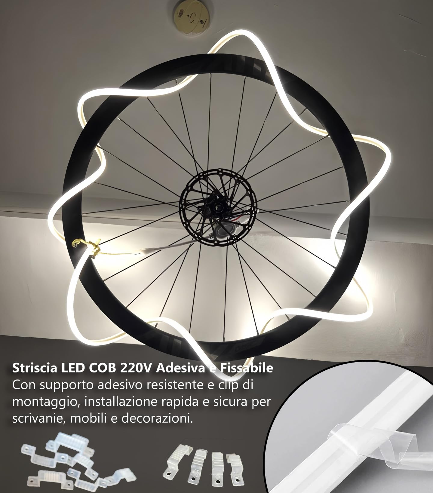 Striscia LED COB 220V - Impermeabile IP65, Dimmerabile con Interruttore, per Cucina e Esterno (4000K, 15m Dimmabile)