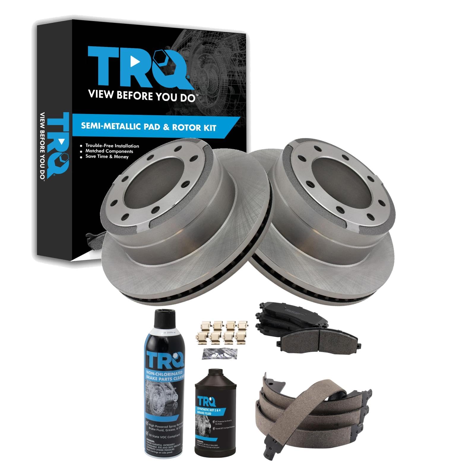 TRQ Rear Brake Pad &amp; Rotor Kit Semi-Metallic Compatible with 2013-2021 Ford F-250 Super Duty F-350 Super Duty