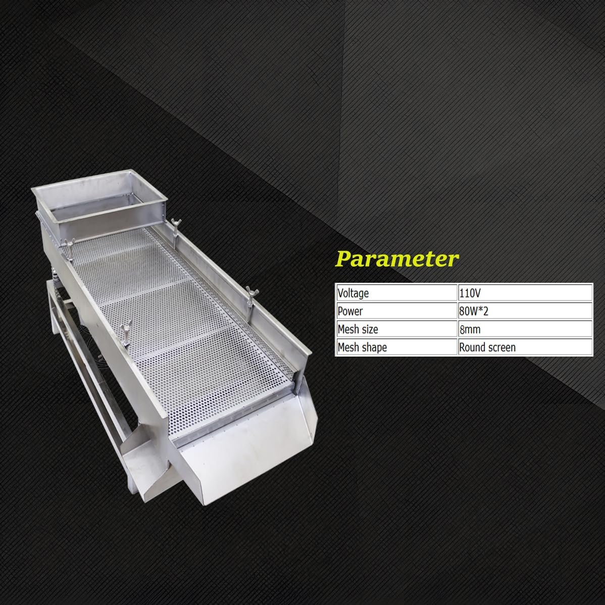 110V Full Stainless Steel Linear Vibrating Screen Double-Motor Electric Vibrating Sifter Straight Vibrating Sieve Screen Shaker with Single Layer 7mm Screen 80W*2