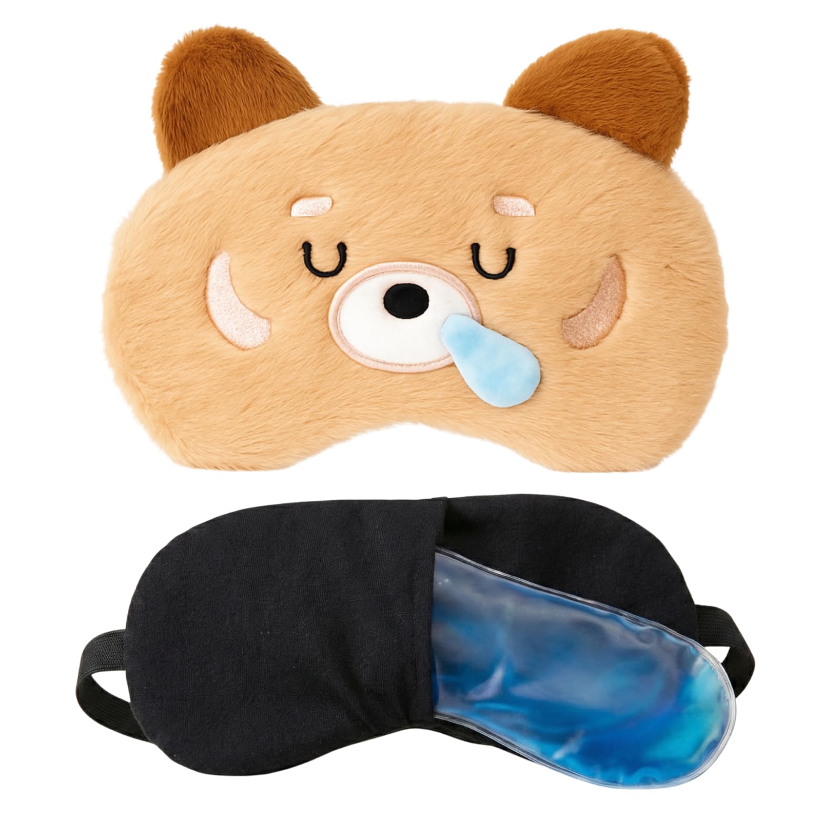 WHUMIES Beige Plush Bear Sleep Eye Mask with Hot & Cold Gel Pad for Men Women | Soft 3D Cute Eye Shade Cover, Blocks Light Perfectly, Comfortable Blindfold for Travel, Nap & Relaxation-image-30
