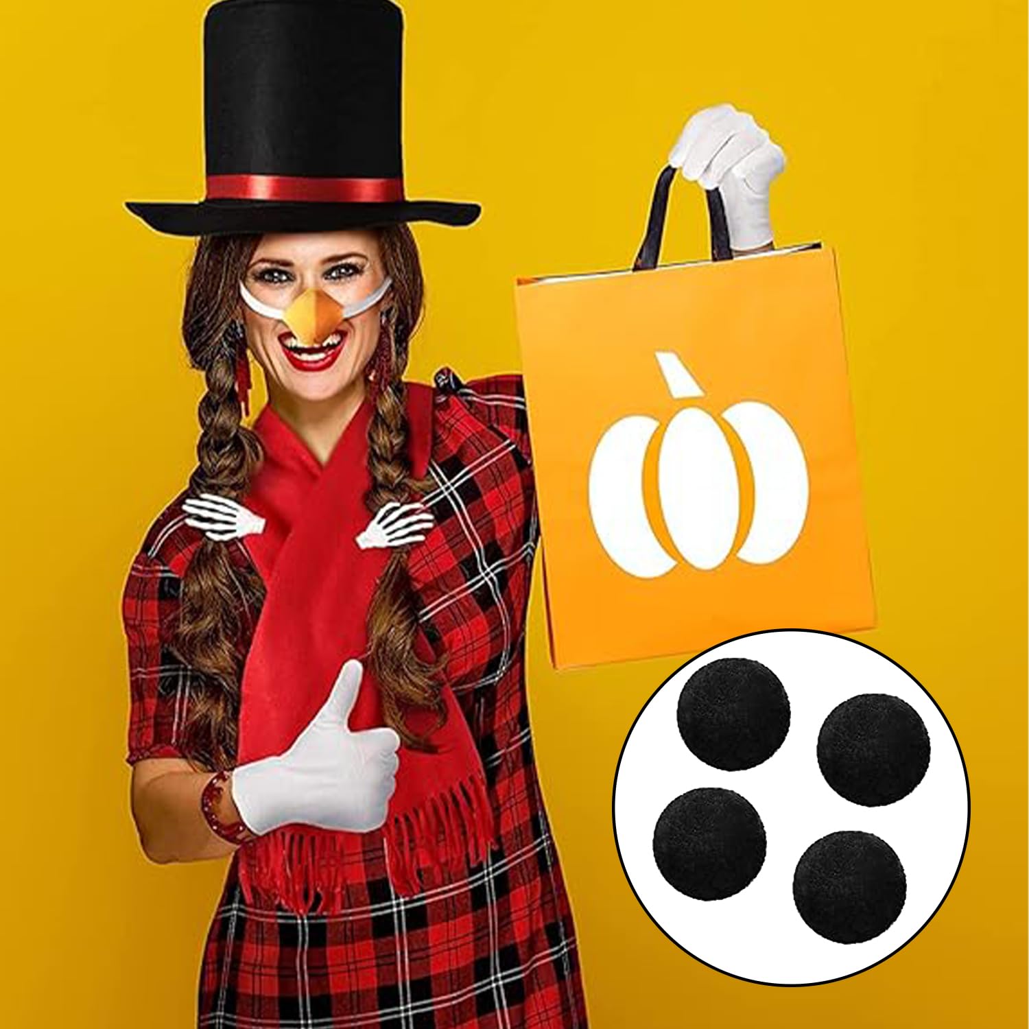 NAUZE 11Pieces Snowman Costume Kit Black Top Hat with Band Carrot Nose Scarf Gloves Pom Pom Balls DIY Snowman Props for Cosplay Costume - Image 4