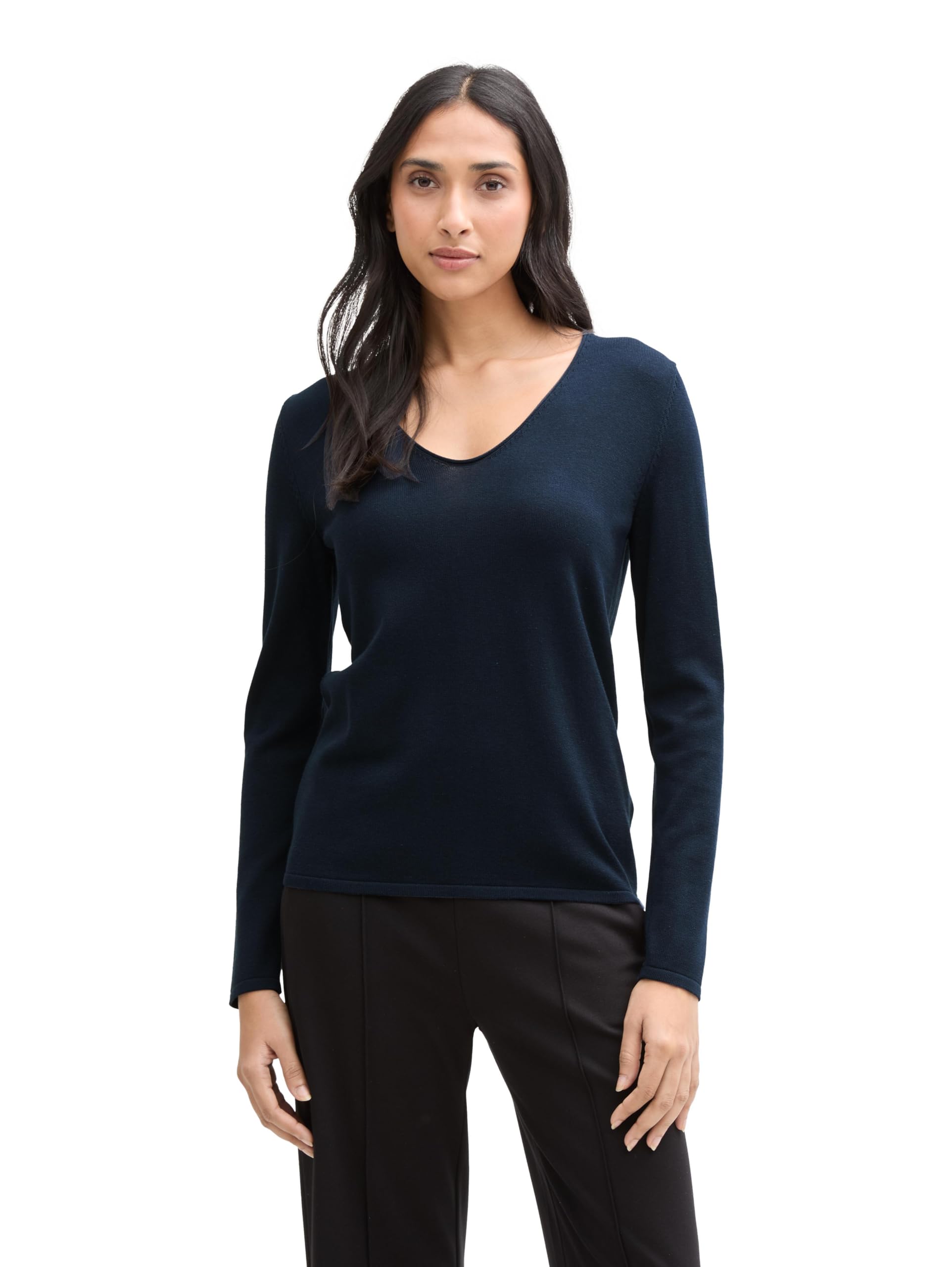 TOM TAILOR Damen Strickpullover mit V-Ausschnitt