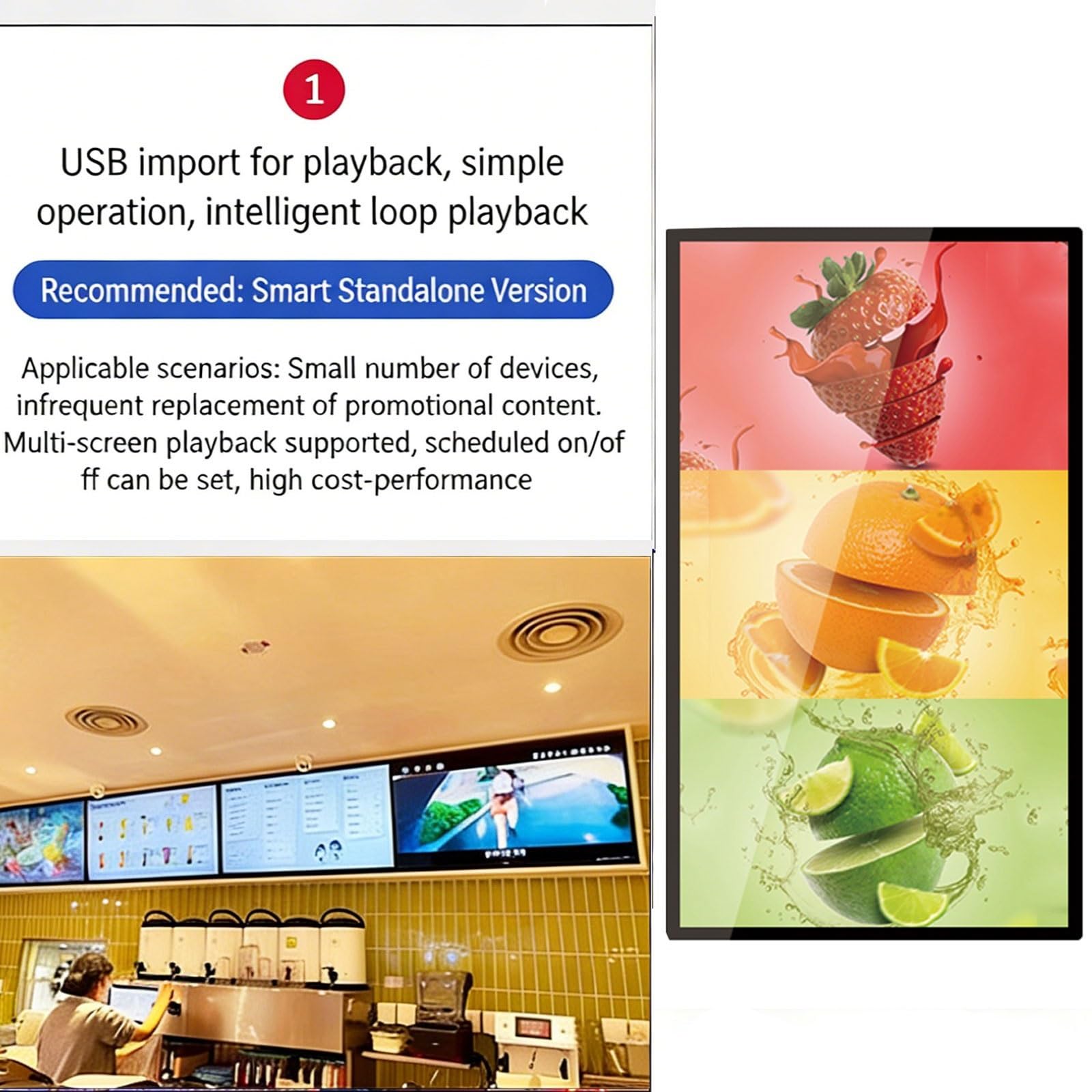 U-Disk Plug & Play Ekran reklamowy Wyświetl odtwarzacz multimedialny | Digital Signage, cyfrowy odtwarzacz wideo w kiosku, ekran reklamowy monitora LCD z drążkiem teleskopowym(43 inch)