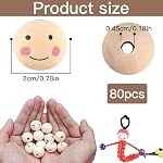 80Pcs Perles en bois, boule ronde souriante, 20 mm Perles en bois pour DIY Tête de poupée, décoration maison, artisanat et fabrication de bijoux