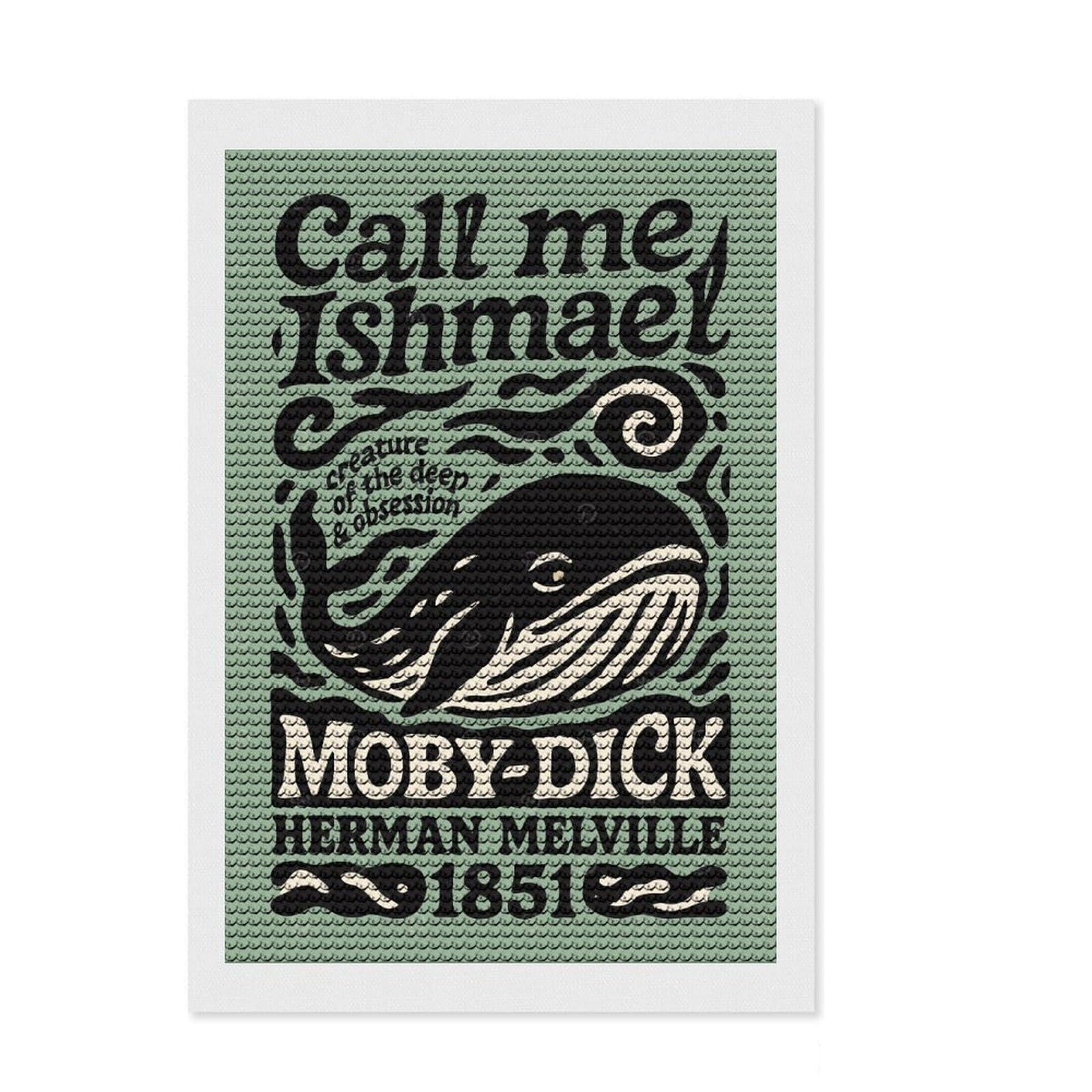 Junmoney Moby Dick Book Cover Art Diamond Painting Kit 8"x12", Complete Accessories, Sparkling Round Gems, Full Kit Included, Modern Decor