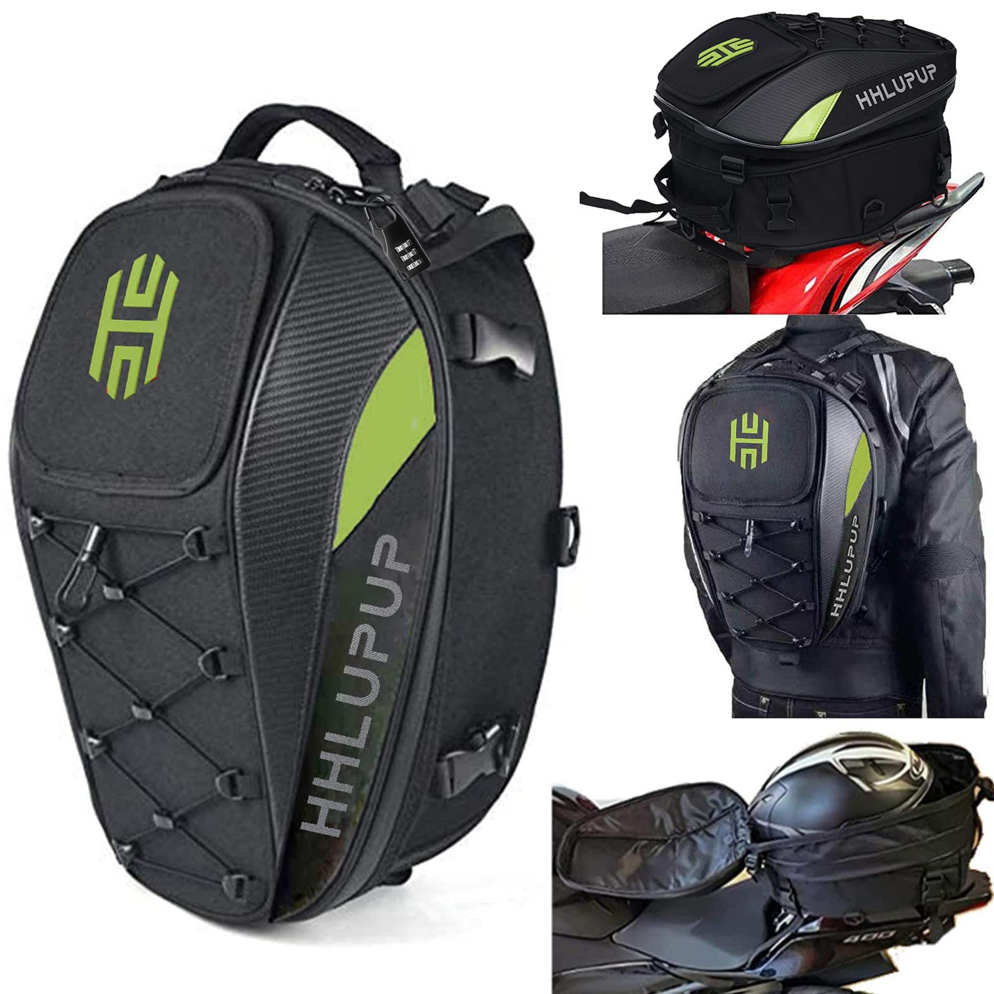 Borsa da sella per casco da moto, 38 l, impermeabile, per casco da moto, 25-38 l, grande capacità, doppio uso (verde)
