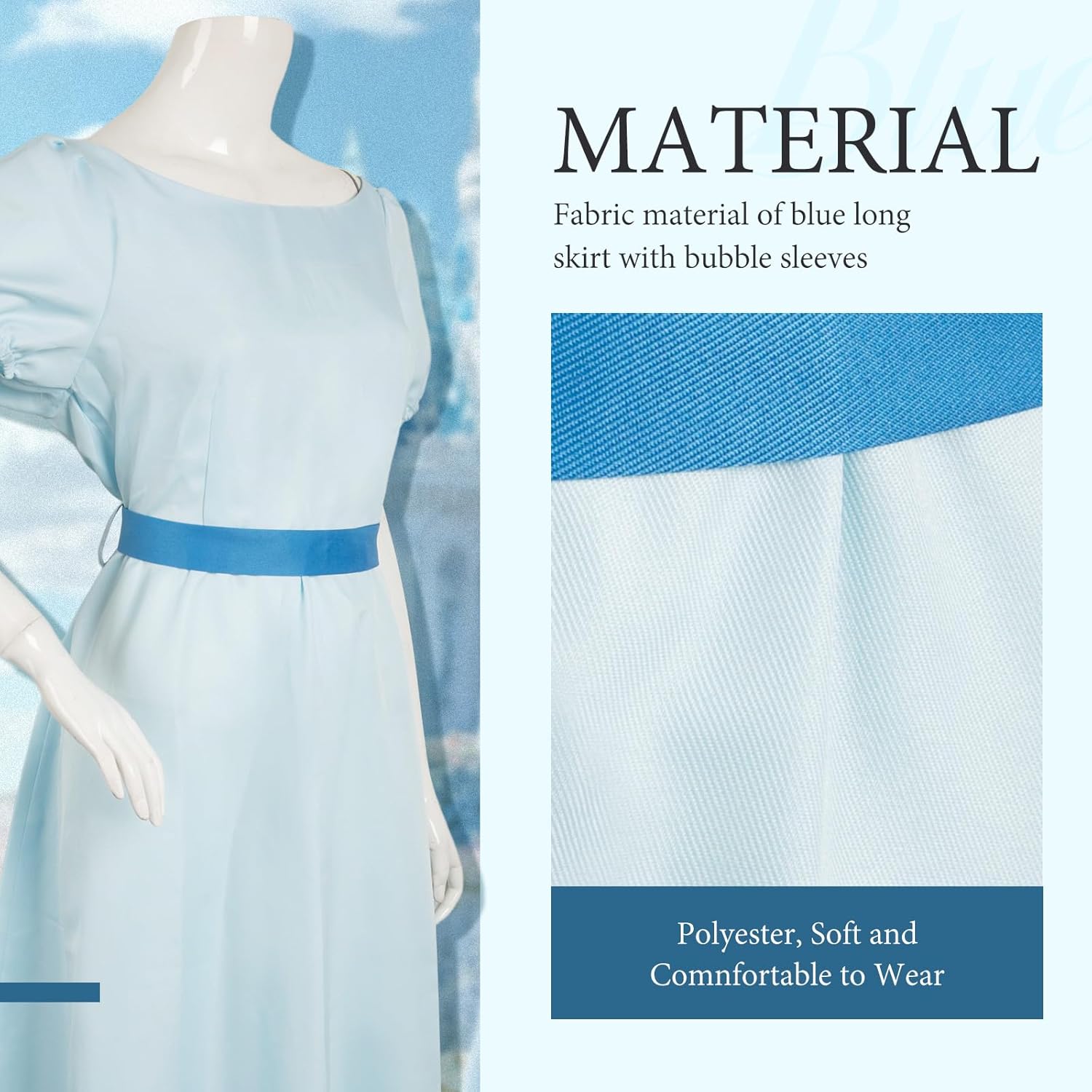 Sinastar Womens Blue Dress Costume Girls Cosplay Summer Dress Blue Bow Tie Hairwear Belt Adults Halloween Outfits