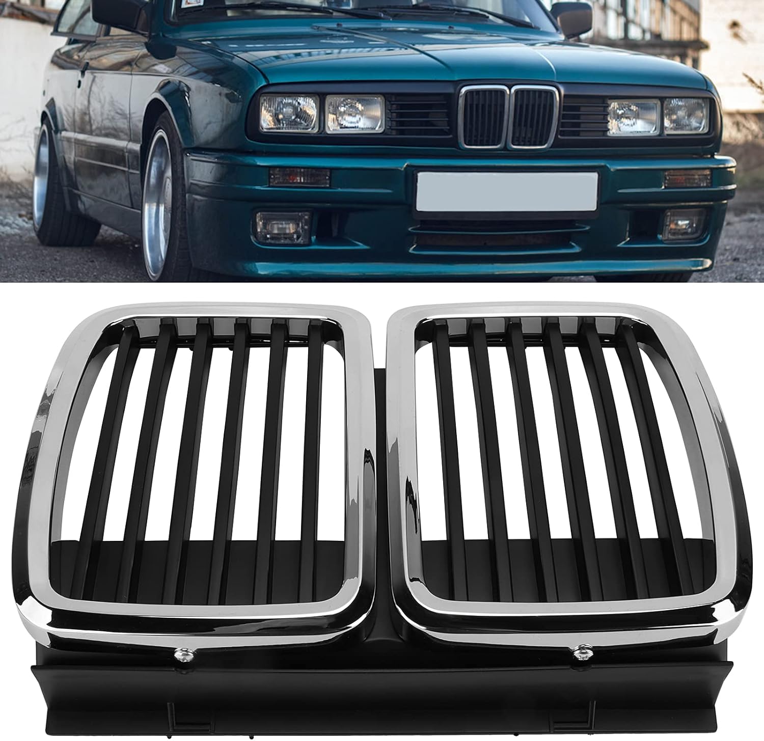 EVGATSAUTO Front Grille, Front Center Grille Grill Chrome 51131884350 Replacement for E30 M3 3 Series 325i 318i 320i
