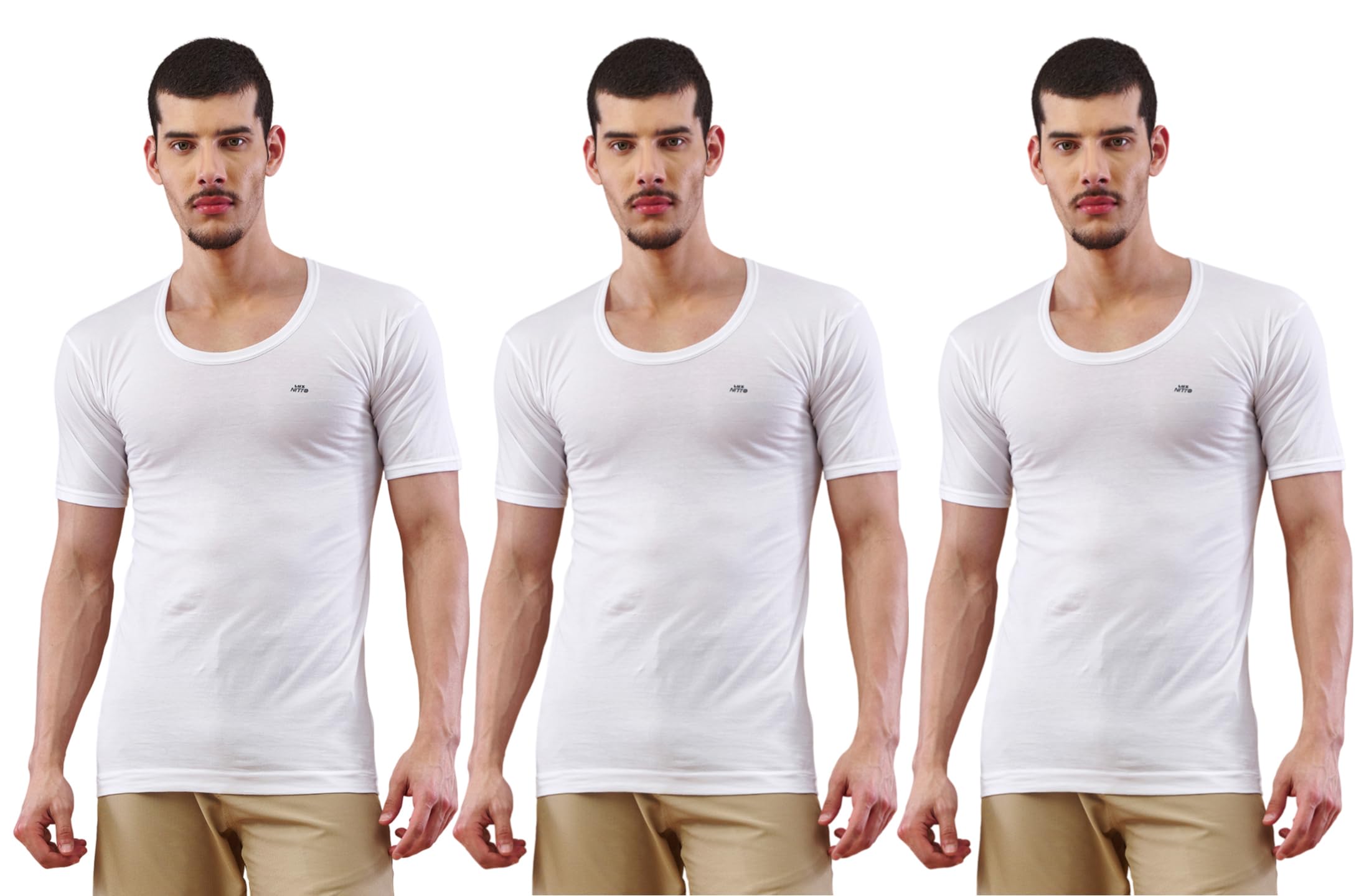 lux nitro Round Neck with Sleeve Vest for Men | Premium Cotton White Vest | Sweat-Absorbing & Tailored Undershirt Pack of 3-picture-16
