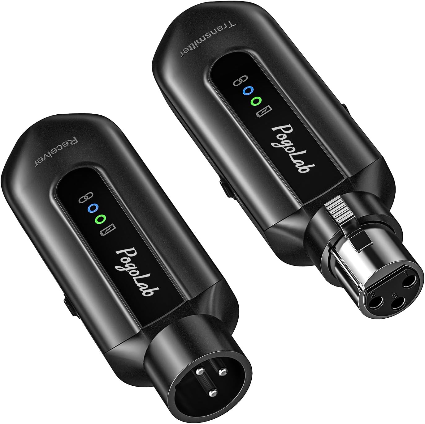 POGOLAB Wireless Microphone Transmitter Receiver 2.4Ghz, Wireless XLR Microphone System, Rechargeable Mic Adapter for Audio Mixer, Dynamic Mic, 48V Phantom Power for Condenser Mic