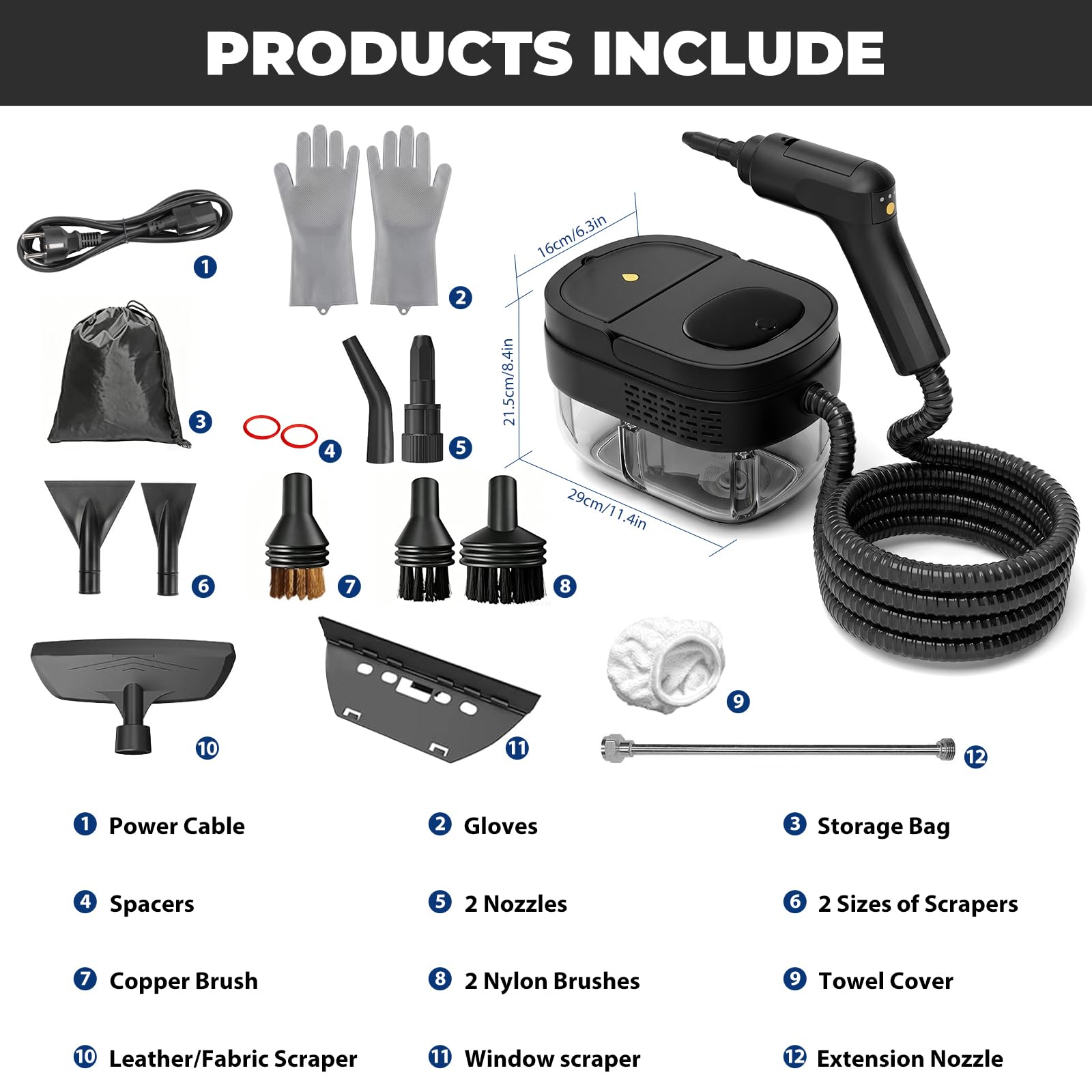 Vaporeta Limpieza Hogar, 2500W Limpiador a Vapor de Mano con Mango Regulable en 3 Niveles y Depósito de Agua 1600ML Limpiadoras a Vapor Portátil para Limpiar Cocinas, Baños, Coches, Ventanas