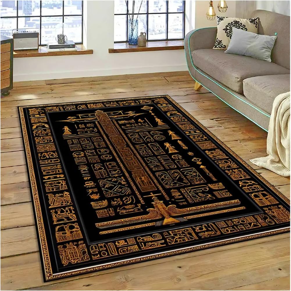 Tapis Égypte Ancienne Mythologique sous le Canapé pour un Salon Cosy et Culturel