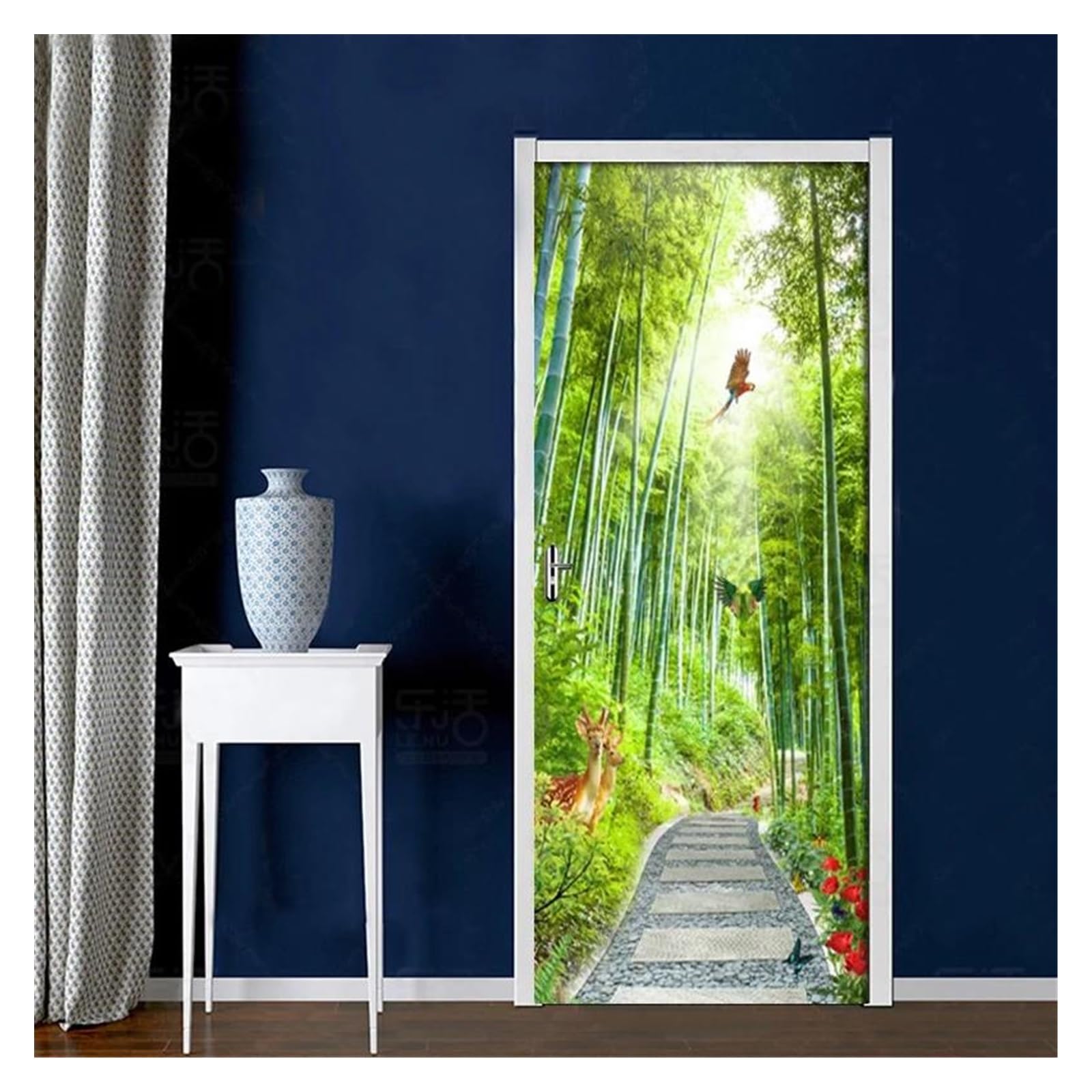 Décalcomanie murale 3D élan et forêt : transformez votre porte avec ce poster autocollant géant