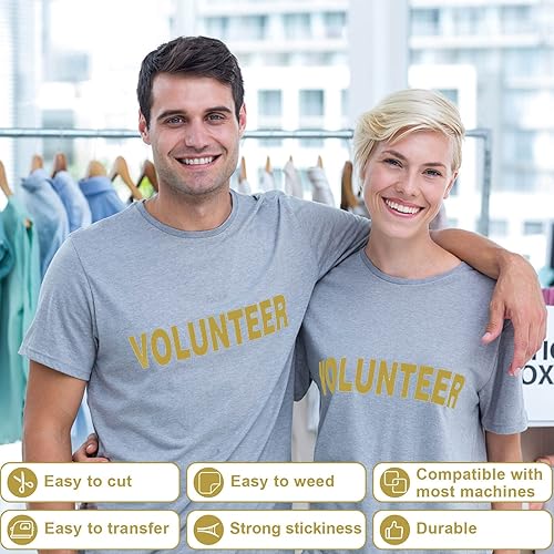 Miniatura 4 de Rollo de vinilo dorado de transferencia de calor, rollo de vinilo HTV dorado de 12 pulgadas x 24 pies para camisas, vinilo para planchar para Cricut