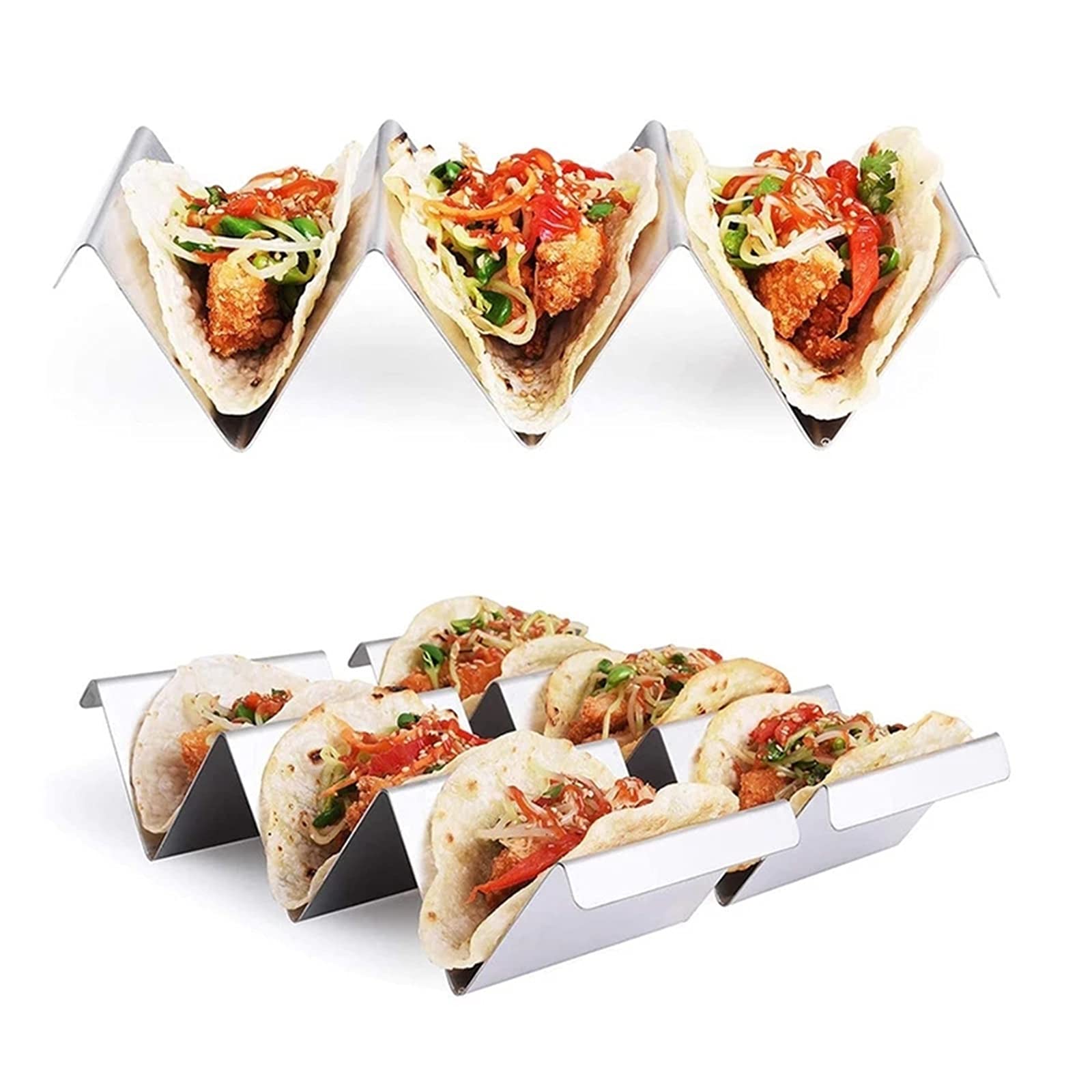 Taco Rack Shell Présentoir en Acier Inoxydable pour Pizza Cake Roll Taco Food Holder Pancake Rack Kitchen Tool (Color : Silver, Size : 21x10x5.2cm)