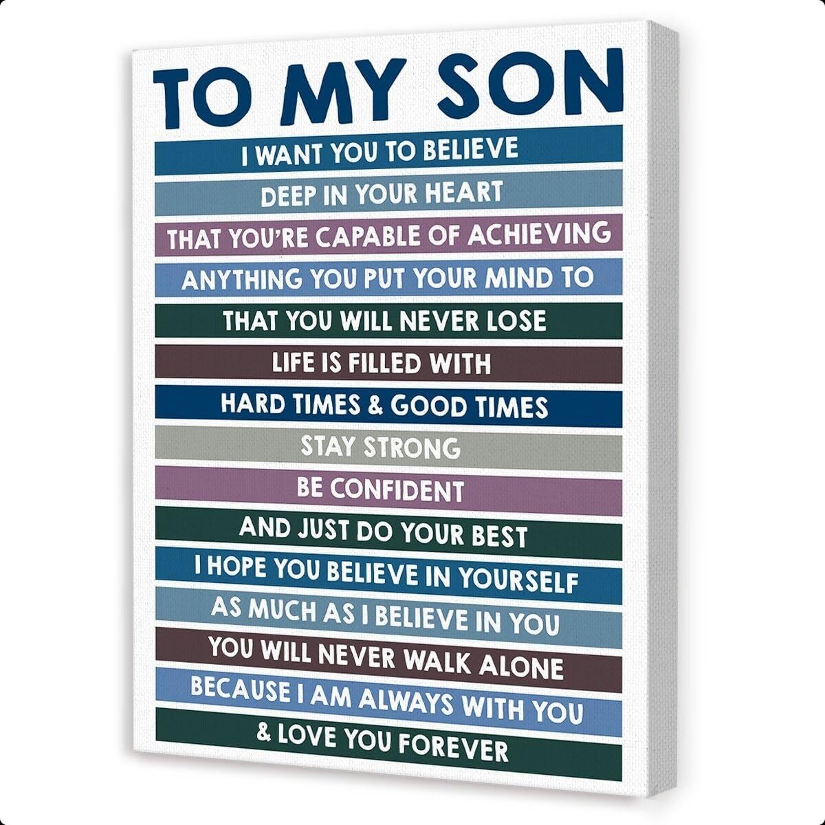 XGINERFEX Motivational Quotes Canvas Print To My Son Inspirational Gift Wall-Art for Son Boys Room Wall Decor(Framed,20X30inch(50X75cm))