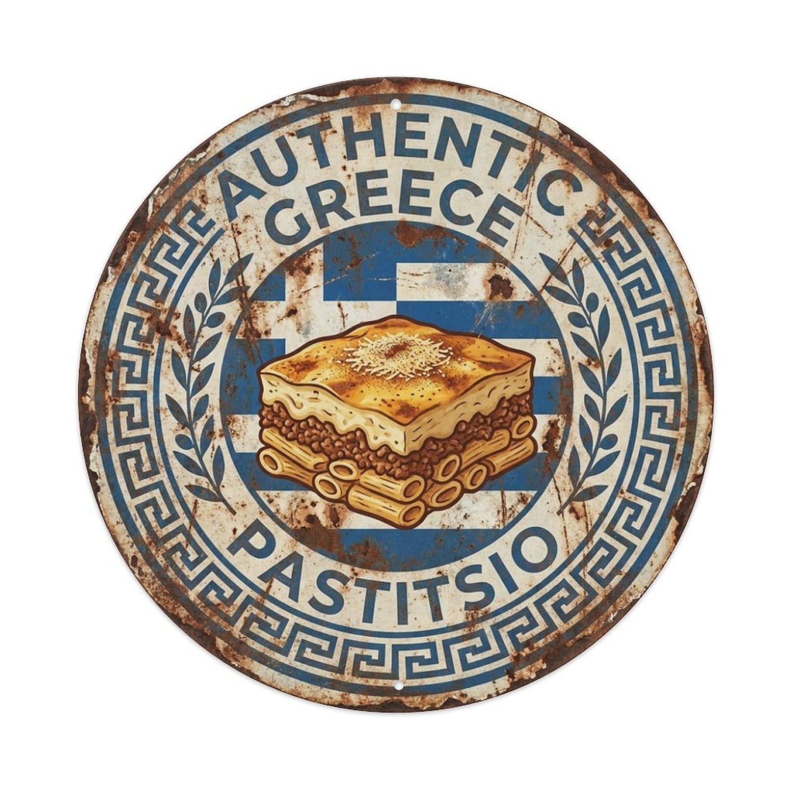 Olhnbad Style Greece Pastitsio Travel Pasta Bake Cuisine Metal Tin Sign