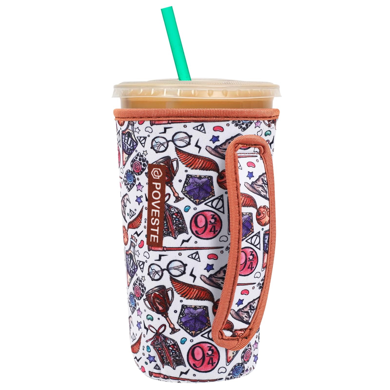 Reusable Neoprene Insulator Sleeve for Iced Coffee &amp; Cold Soda, Coffee Sleeves for Iced &amp; Hot Drinks, Cold Beverage Cooler Compatible with Starbucks, Dunkin (Quidditch Game, Large: 32oz)