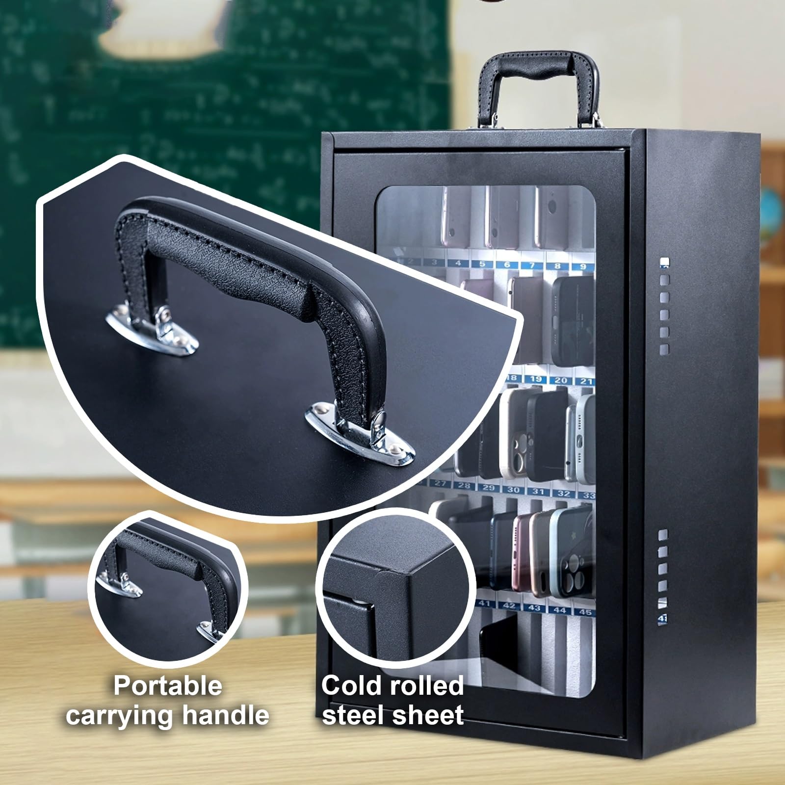 Handy Safe zur Wandmontage, Tragbares Handy Schließfach, 36 Fächer und 48 Fächer mit Schlössern, Handy Handytresor Schwarz(27.5cm/11in)