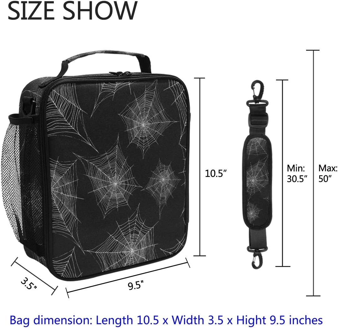ZZXXB Spider Web Insulated Lunch Bag Box Reusable Thermal Cooler Bag Tote Outdoor Travel Picnic Bag With Shoulder Strap for Children Students Adults