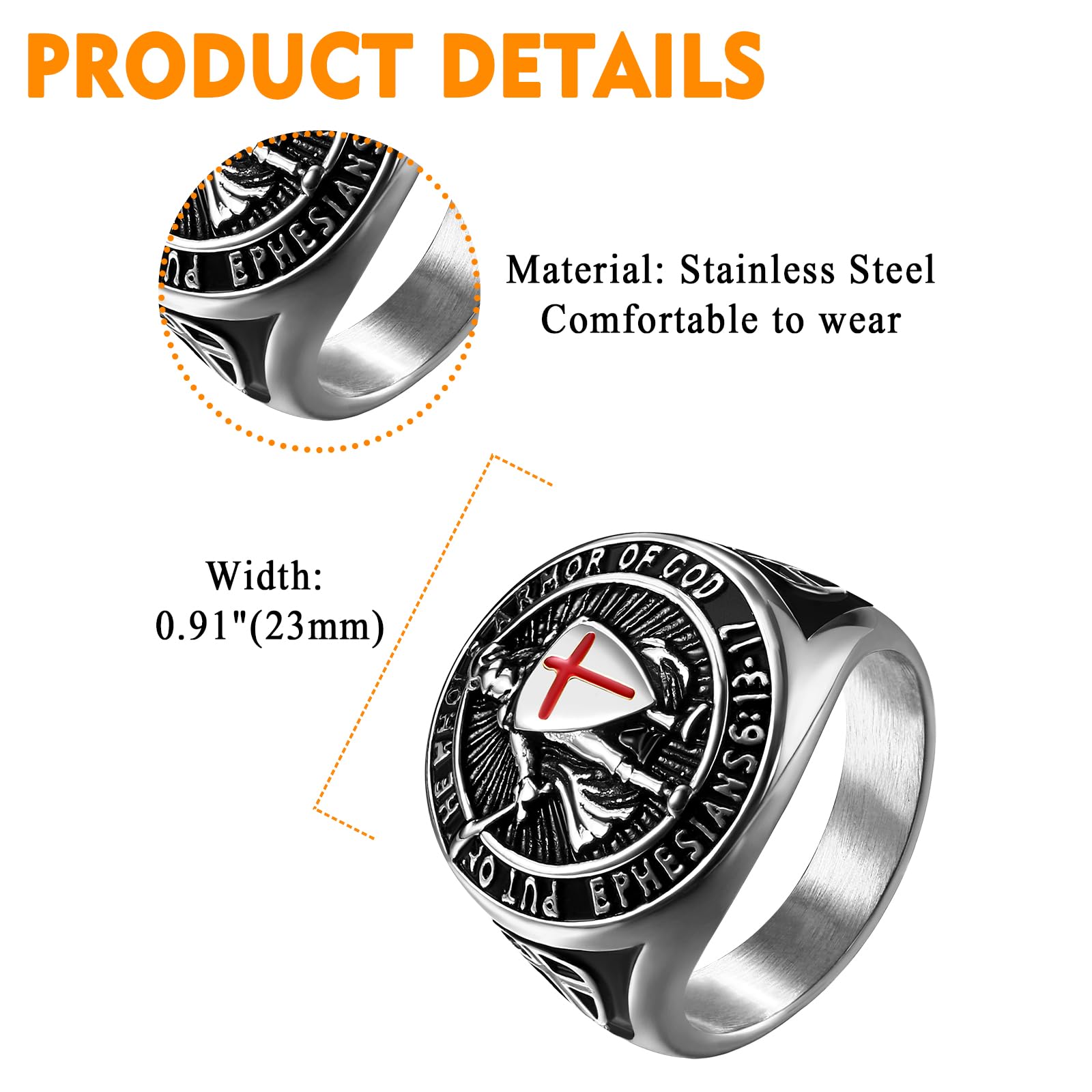 Flongo Bague Homme Chevalière Saint-Michel: Bague Chevalière Acier Inoxydable avec Inscription et Bouclier Style Biker Motard Amulette Protectrice Bijoux Religieux - Cadeau Homme Anniveraire