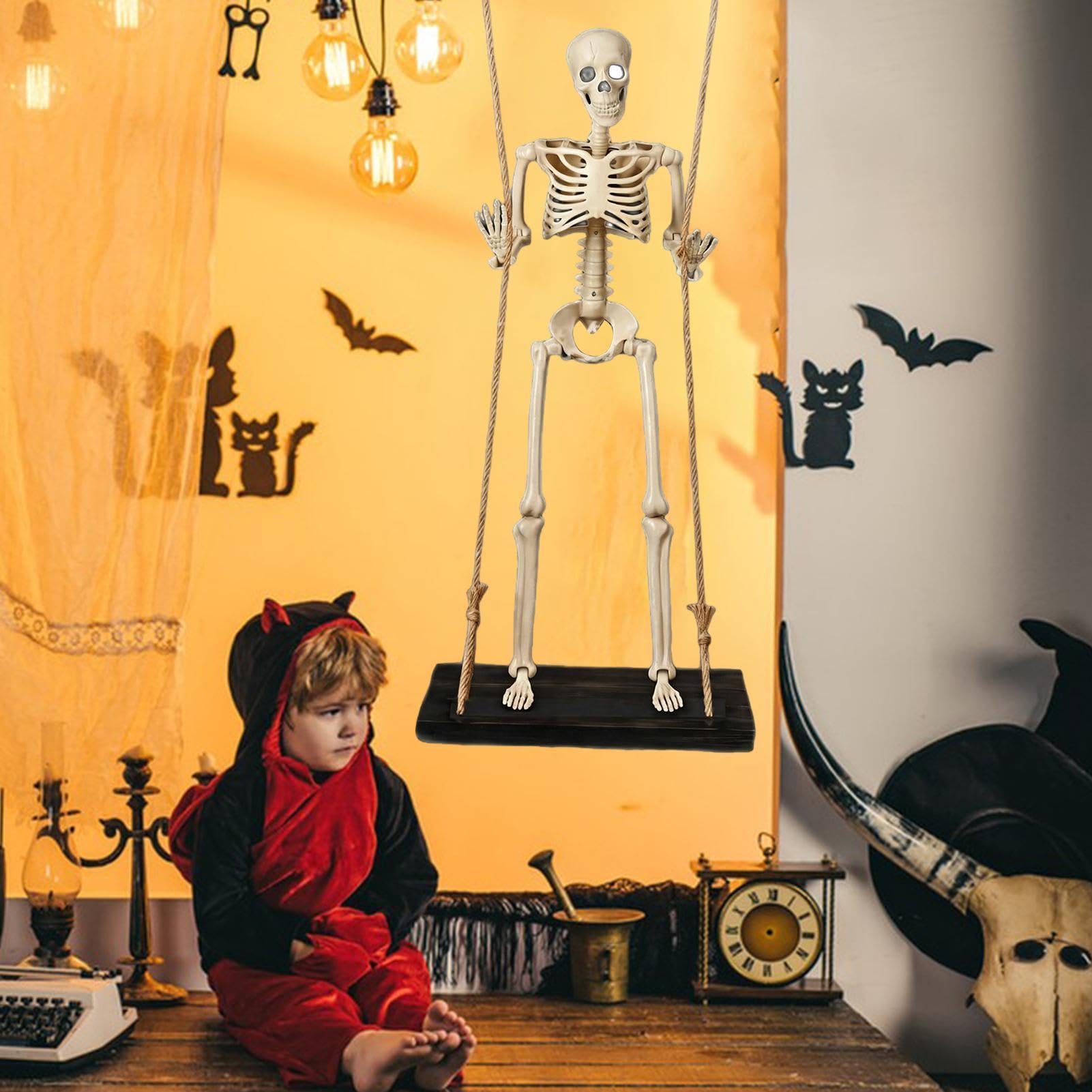 Scheletro Sull'Altalena Decorazione Spettrale Da Esterno Di Halloween | Ornamenti Da Appendere All'Albero Per Giardino, Corte, Portico, Patio, Grondaia, Case Infestate Per Feste