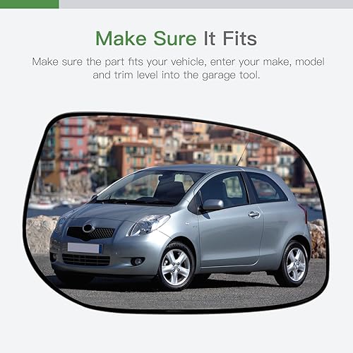 SCITOO Espejo retrovisor lateral de vidrio para pasajero derecho para Toyota Yaris 2007-2012 con calefacción, cromo convexo, repuesto exterior