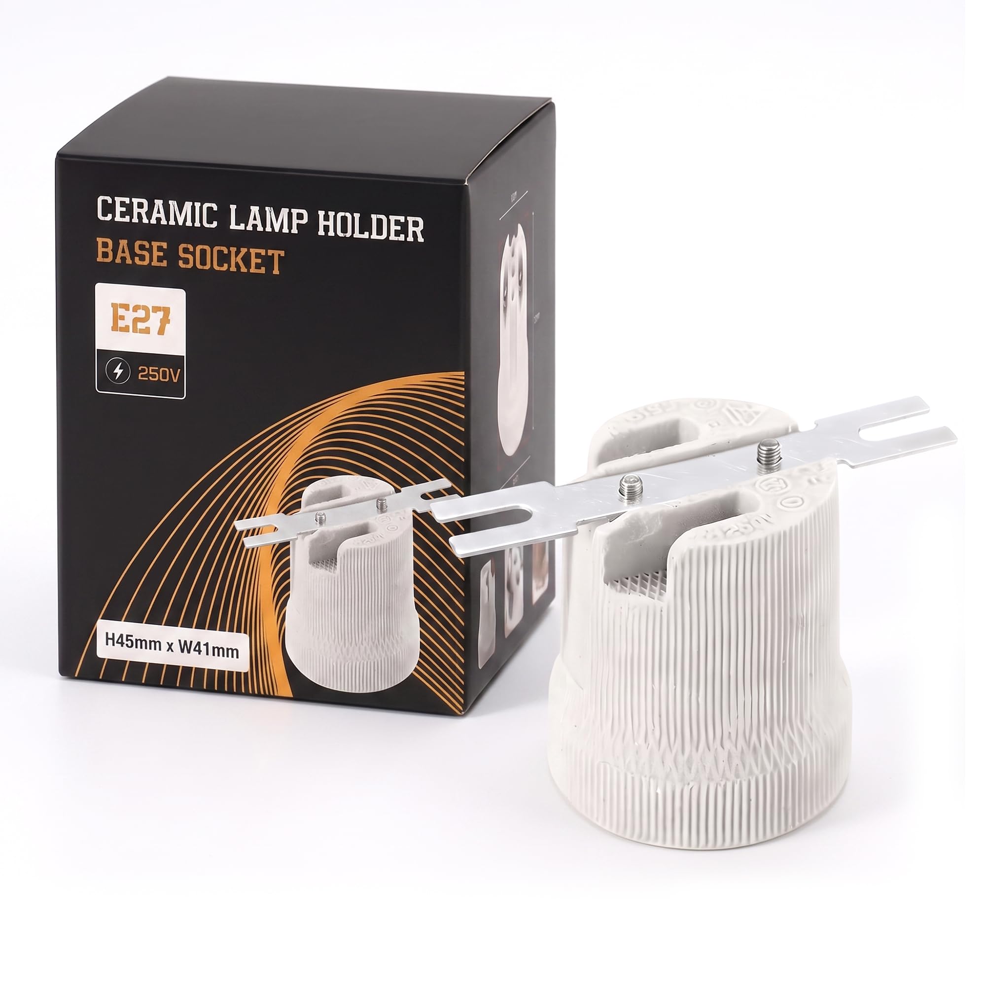 Ceramic Porcelain E27 Lamp Holder with Metal Bracket Edison Screw Socket