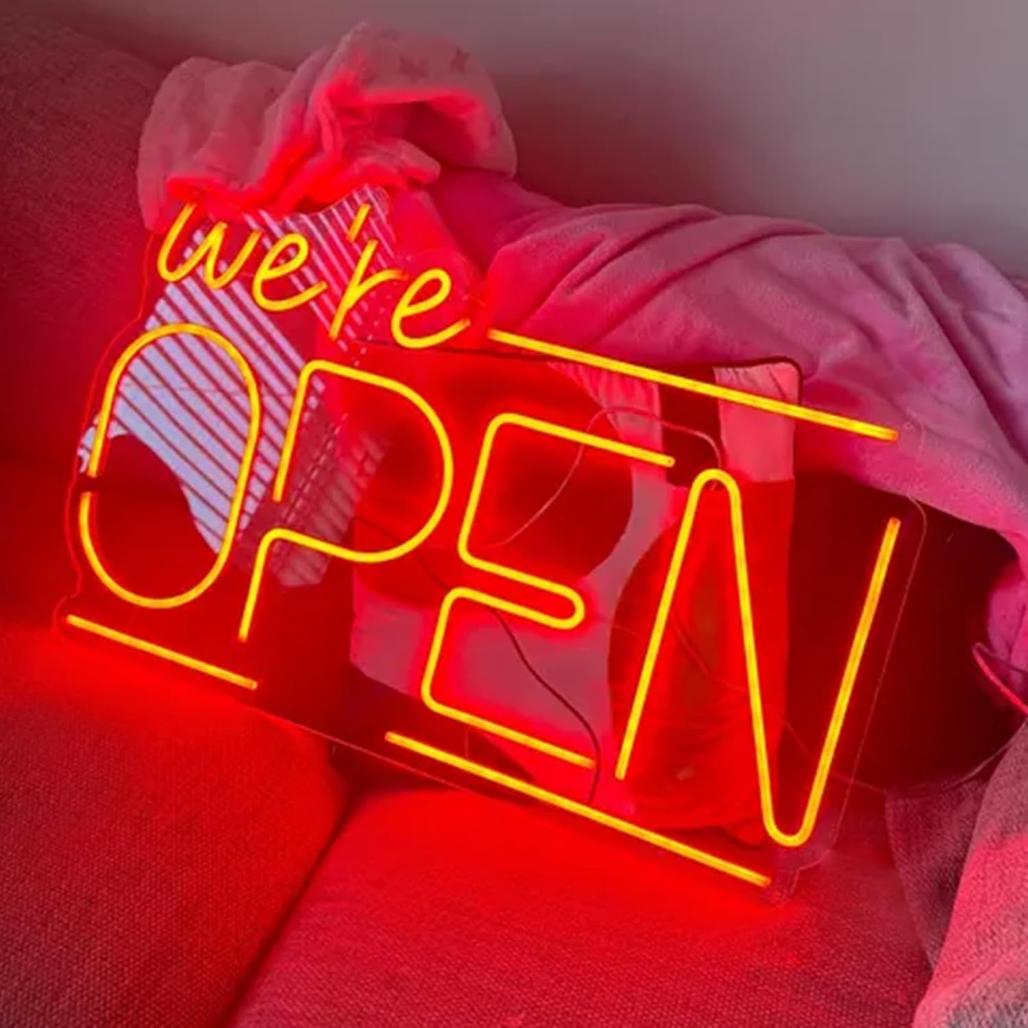 We Are Open Neon Sign Led Bussiness Lights Signs Welcome Hanging Wall Decor for Store Bar Shop Restaurant Size: 20inches