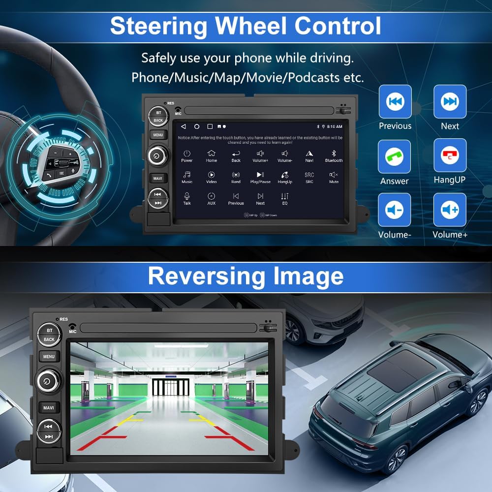 Android 13 Car Radio Compatible for Ford F150 F250 F350 Fusion Edge Explorer Taurus Freestar, Car Stereo Audio with Wireless CarPlay/Android Auto SWC GPS WiFi Bluetooth FM RDS DSP (2G+64G)