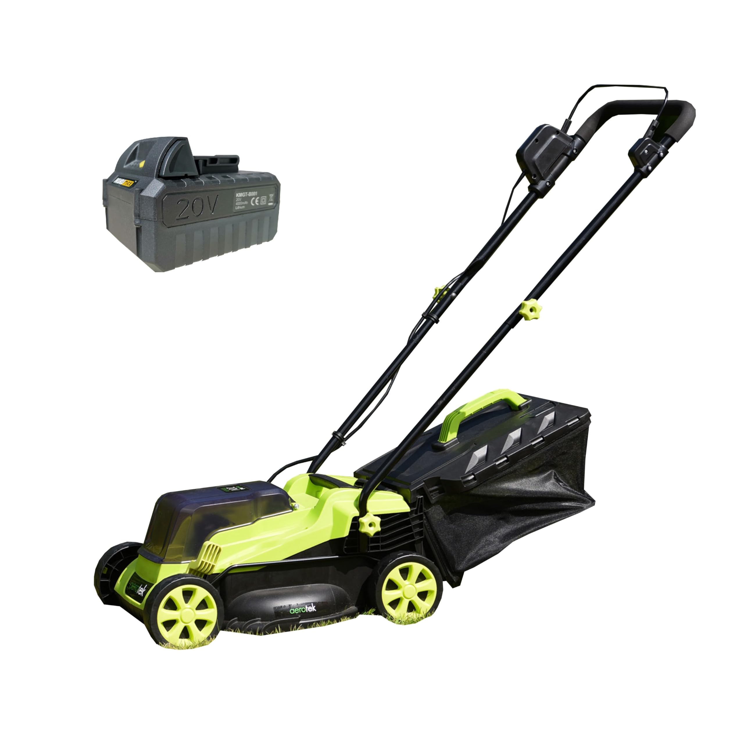 Aerotek 20V Cordless Lawnmower 2 x 4Ah Lithium-Ion Battery & Charger Wide Cutting Width 5 Cutting Heights Large Collection Box Fast Charge