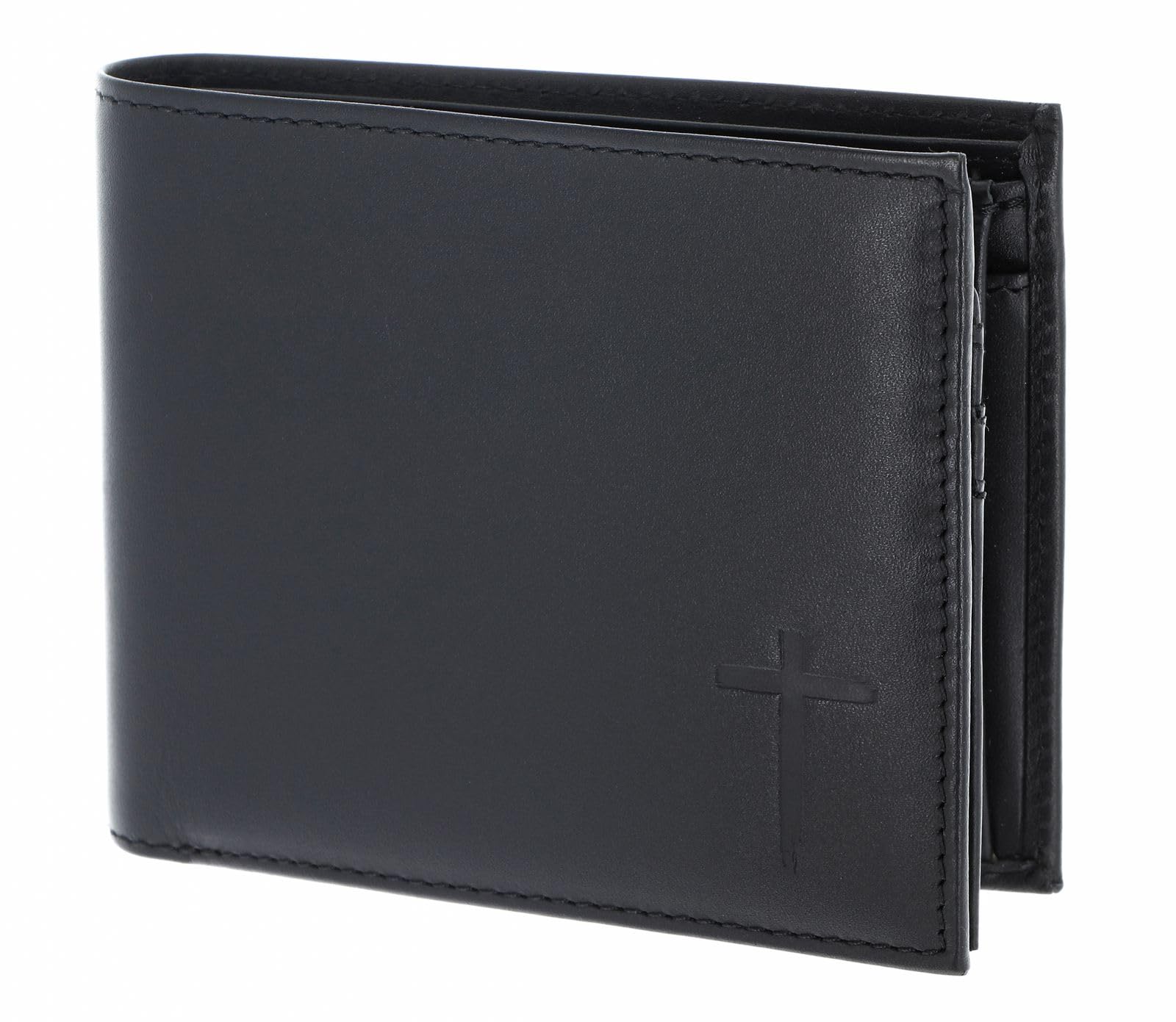 Oxmox Leder Geldbörse Leather RFID Protect Querscheinbörse Freedom Cross Embossed Black schwarz